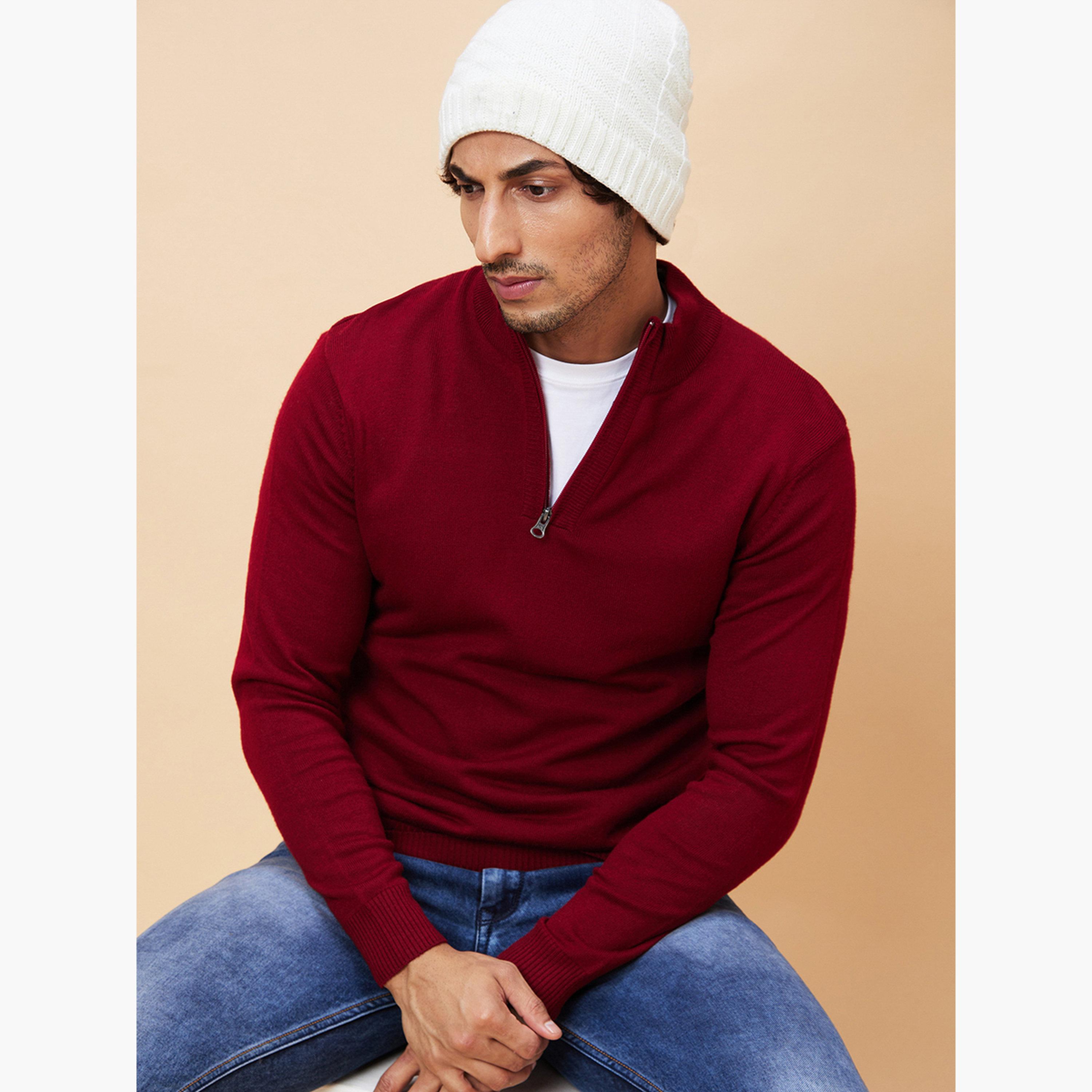 Globus X Styli Maroon Solid High Neck Long Sleeves Men's Pure Acrylic Pullover-men-winterwear-hoodiesandsweatshirts-image-5