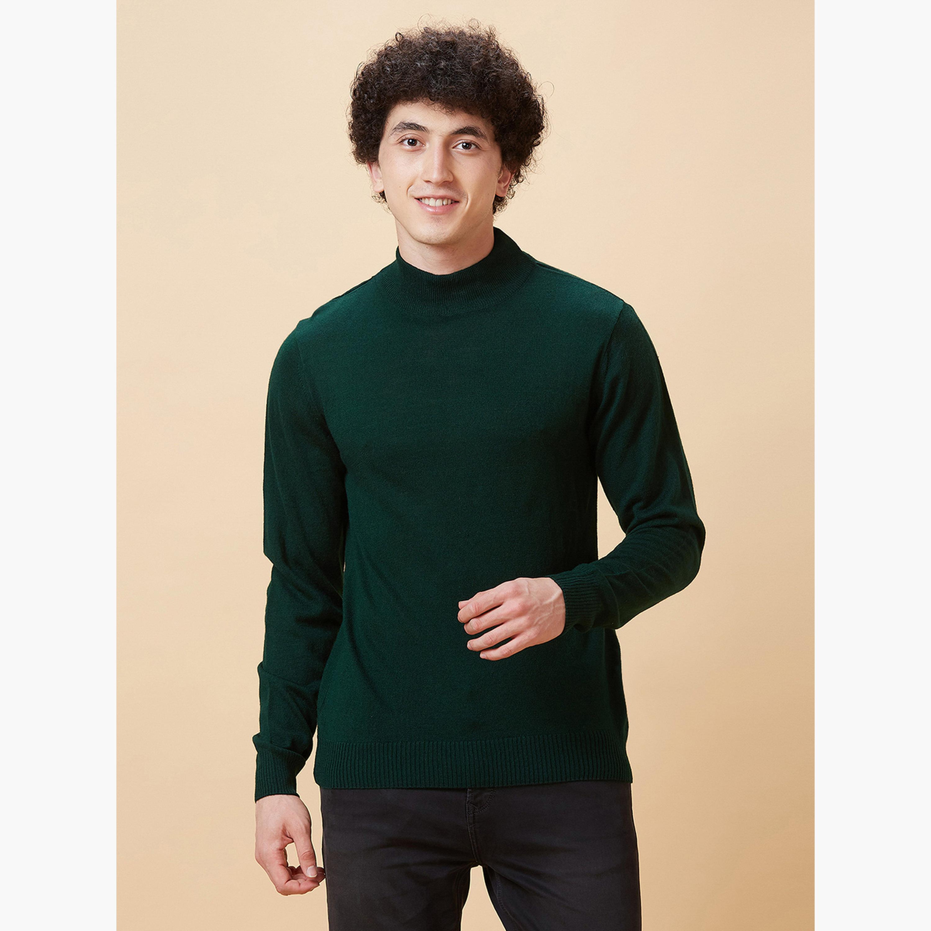 غلوبوص × ستايلي - سترة رجالية خضراء سادة برقبة عالية وأكمام طويلة-men-winterwear-hoodiesandsweatshirts-image-1