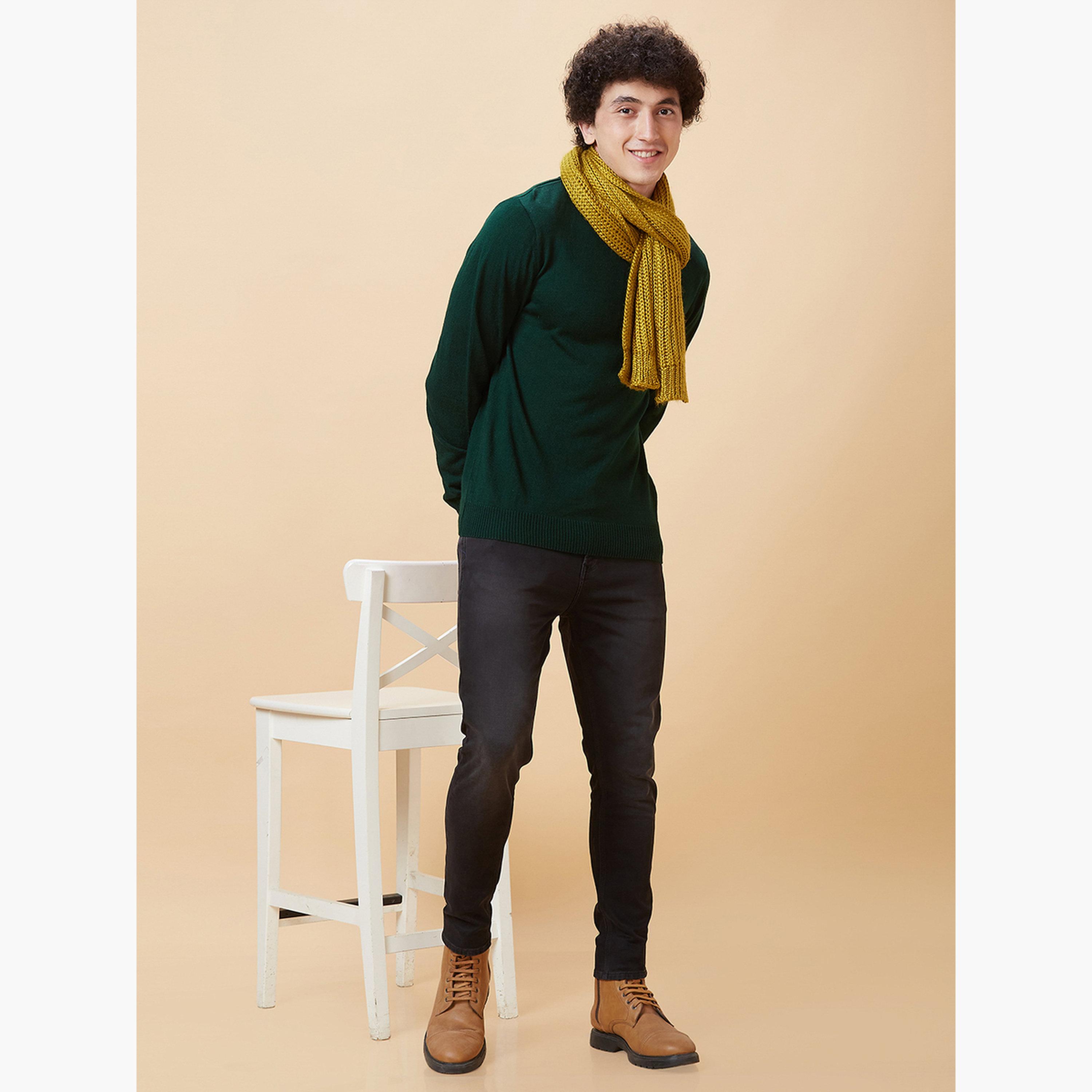 غلوبوص × ستايلي - سترة رجالية خضراء سادة برقبة عالية وأكمام طويلة-men-winterwear-hoodiesandsweatshirts-image-2