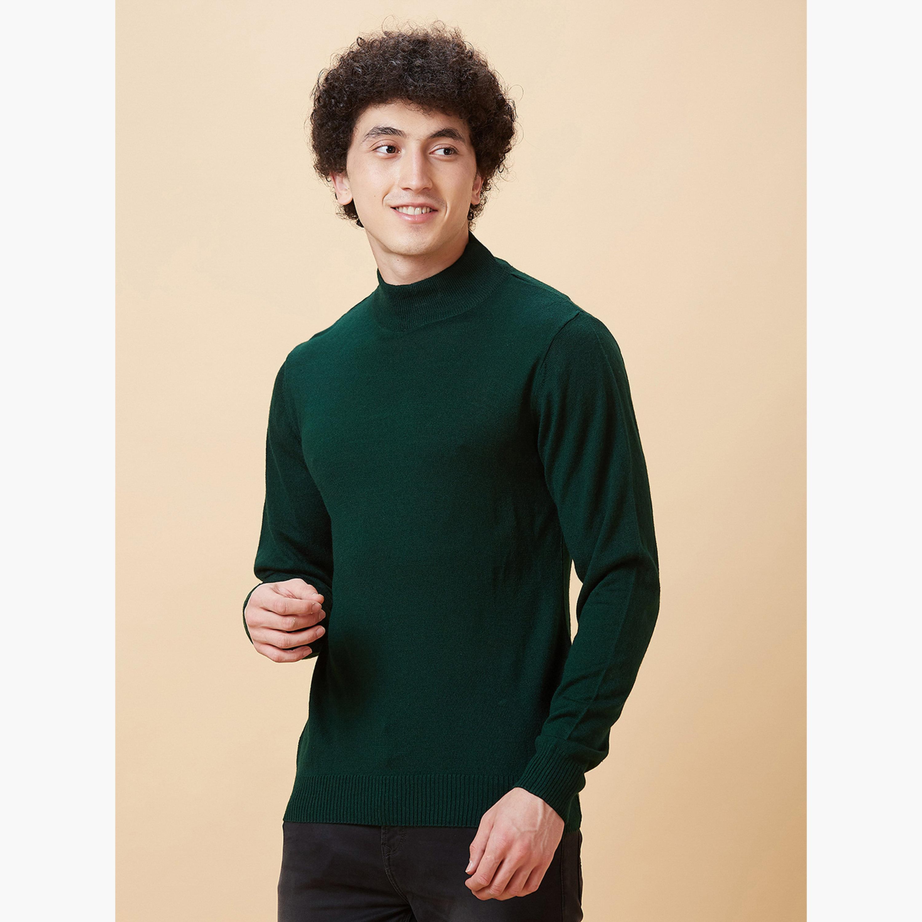 Globus X Styli Green Solid High Neck Long Sleeves Men's Sweater-men-winterwear-hoodiesandsweatshirts-image-3