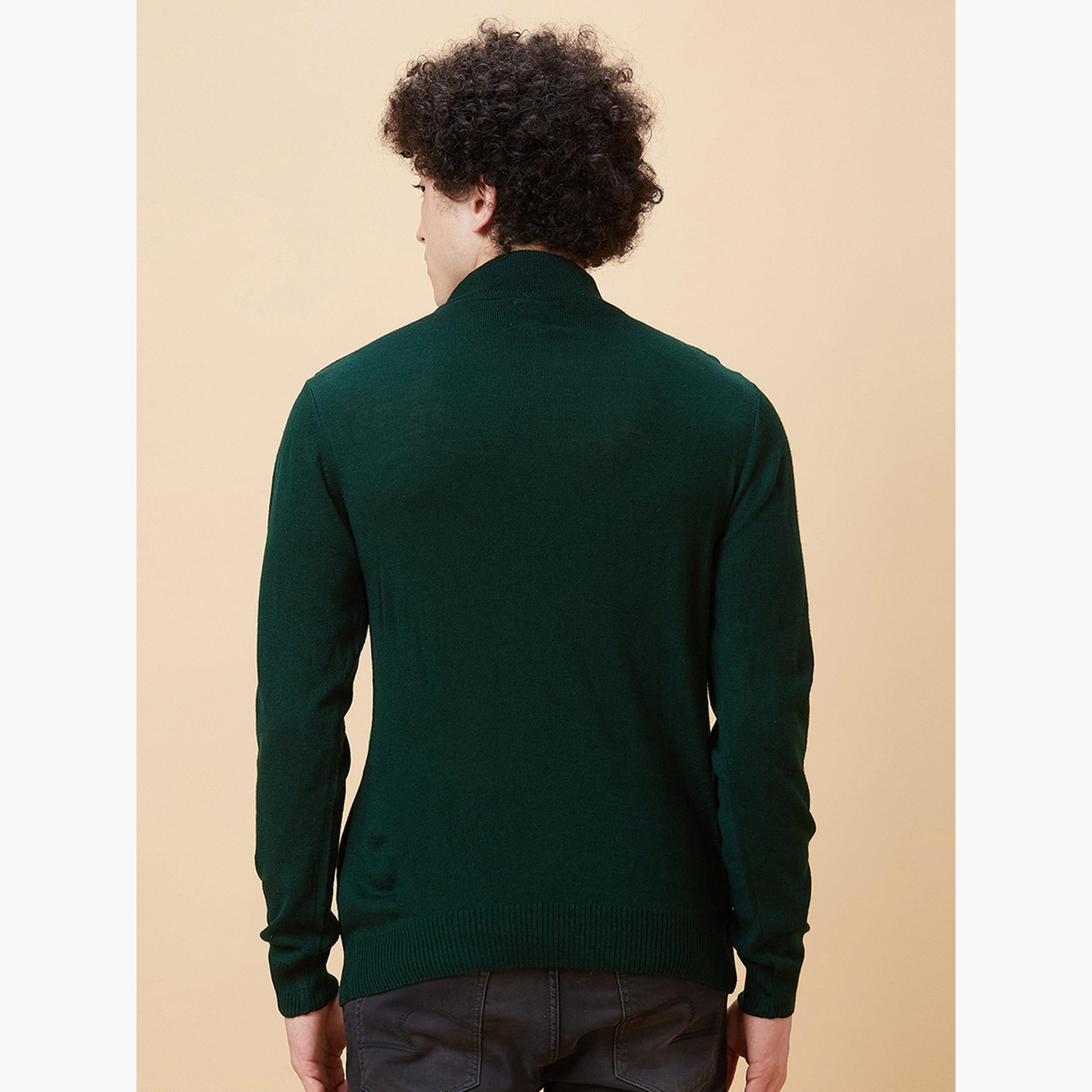 Globus X Styli Green Solid High Neck Long Sleeves Men's Sweater-men-winterwear-hoodiesandsweatshirts-image-4