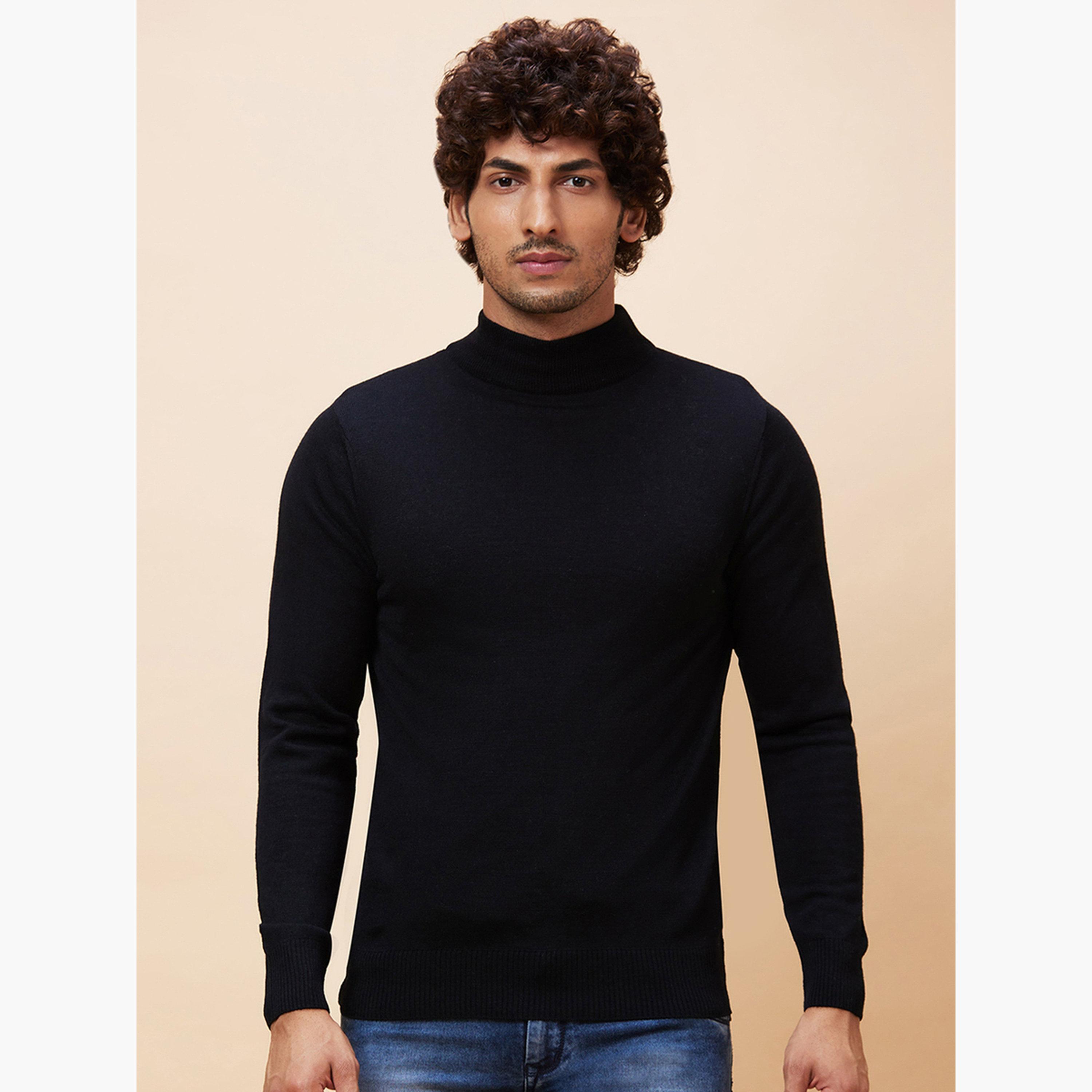 Globus X Styli Black Solid High Neck Long Sleeves Men's Sweater-men-winterwear-hoodiesandsweatshirts-image-1