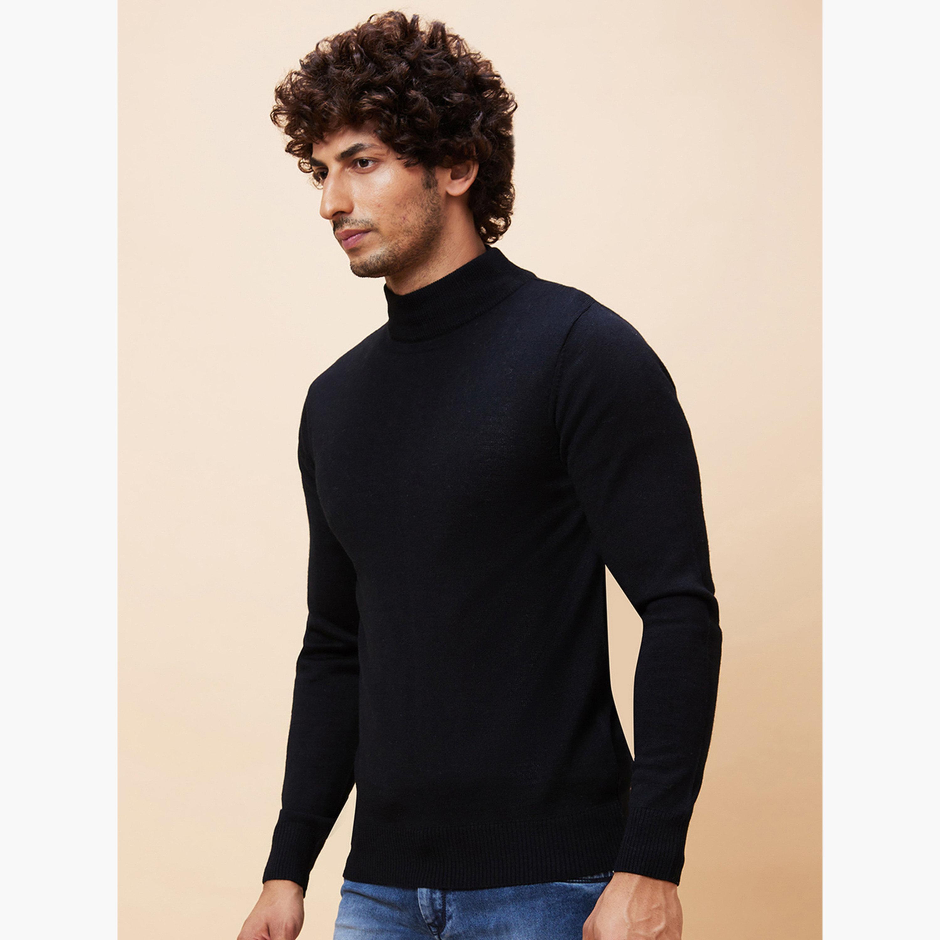 Globus X Styli Black Solid High Neck Long Sleeves Men's Sweater-men-winterwear-hoodiesandsweatshirts-image-3