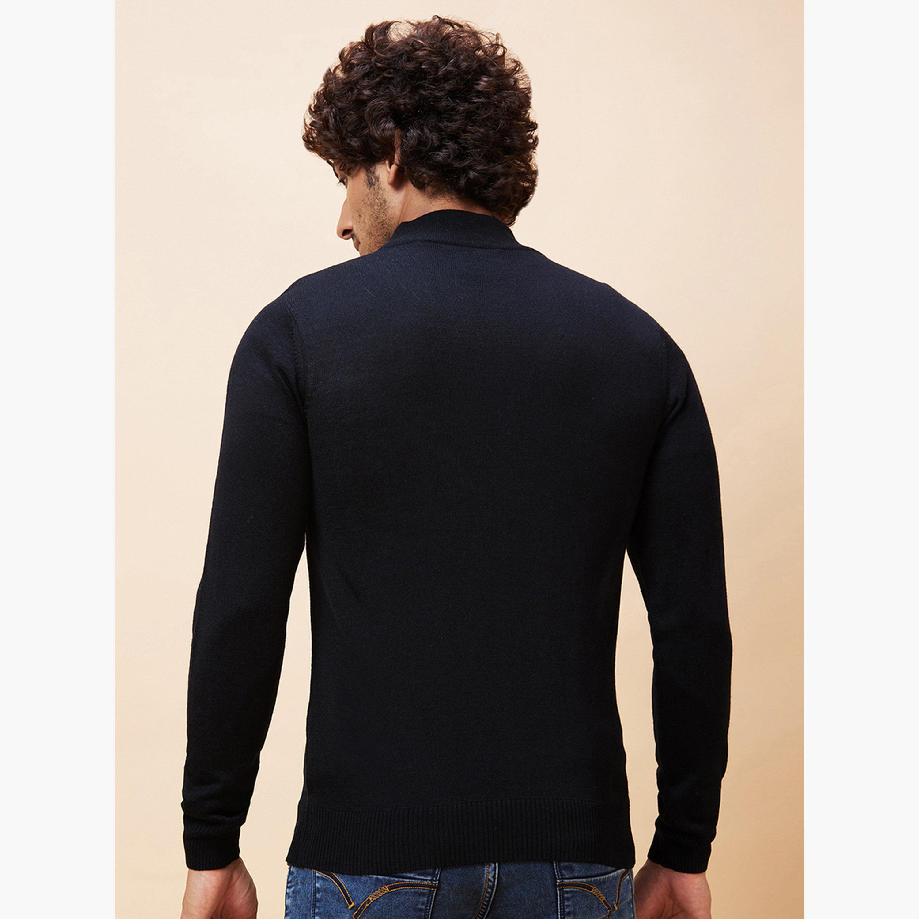غلوبوص × ستايلي - سترة رجالية سوداء سادة برقبة عالية وأكمام طويلة-men-winterwear-hoodiesandsweatshirts-image-4