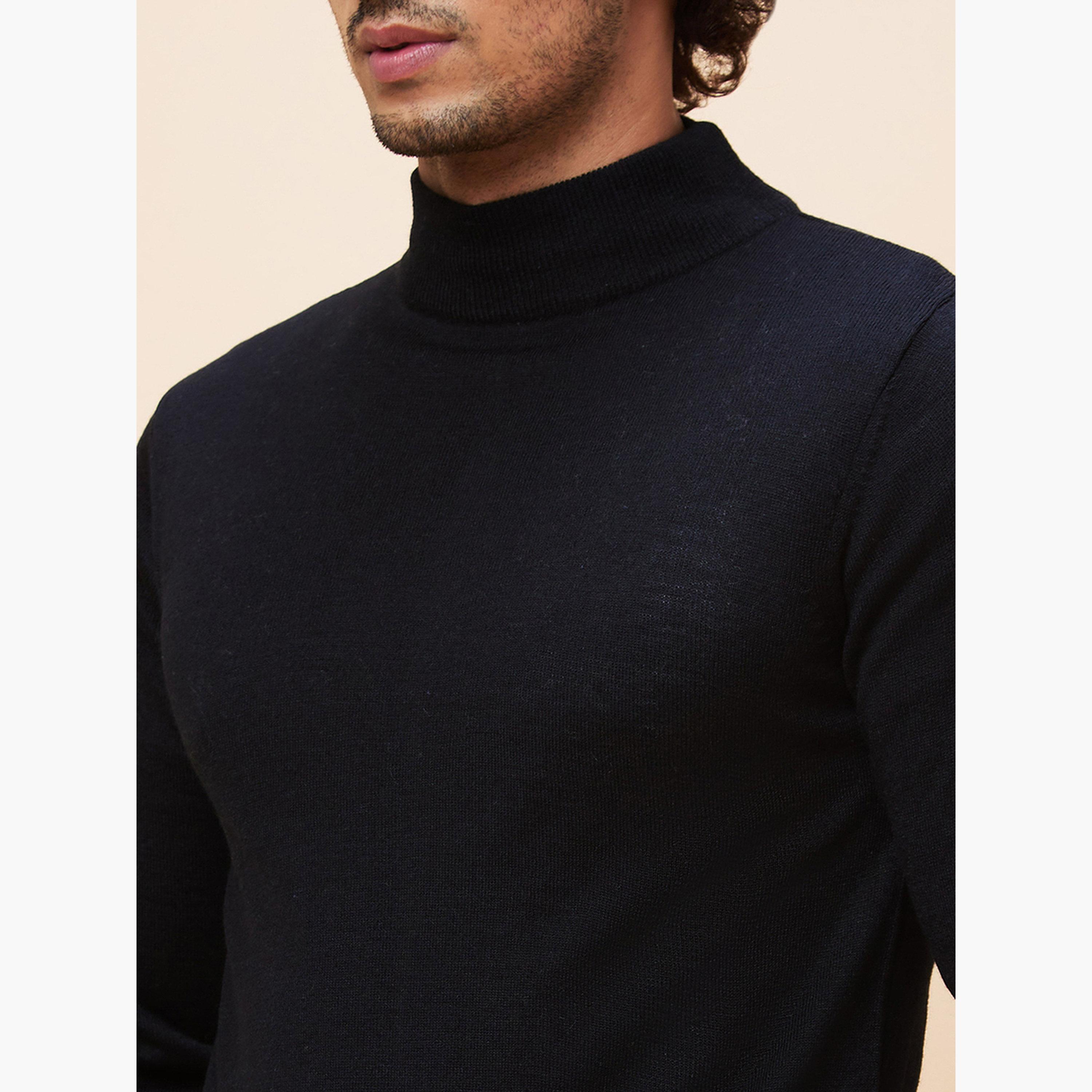 غلوبوص × ستايلي - سترة رجالية سوداء سادة برقبة عالية وأكمام طويلة-men-winterwear-hoodiesandsweatshirts-image-6