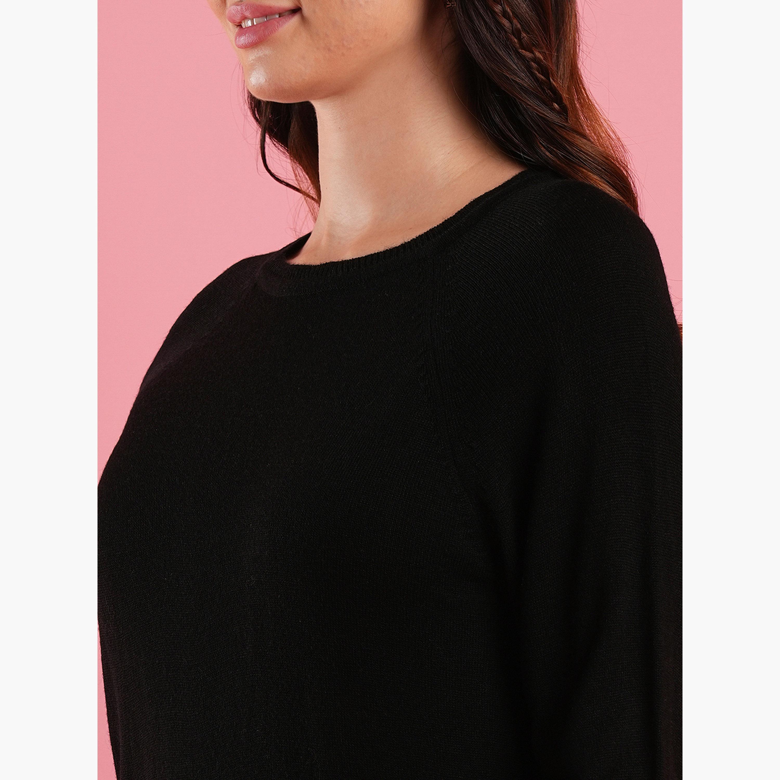 غلوبوص × ستايلي - سترة نسائية سوداء مضلعة برقبة دائرية وأكمام طويلة-women-winterwear-cardigansandjumpers-jumpers-image-5