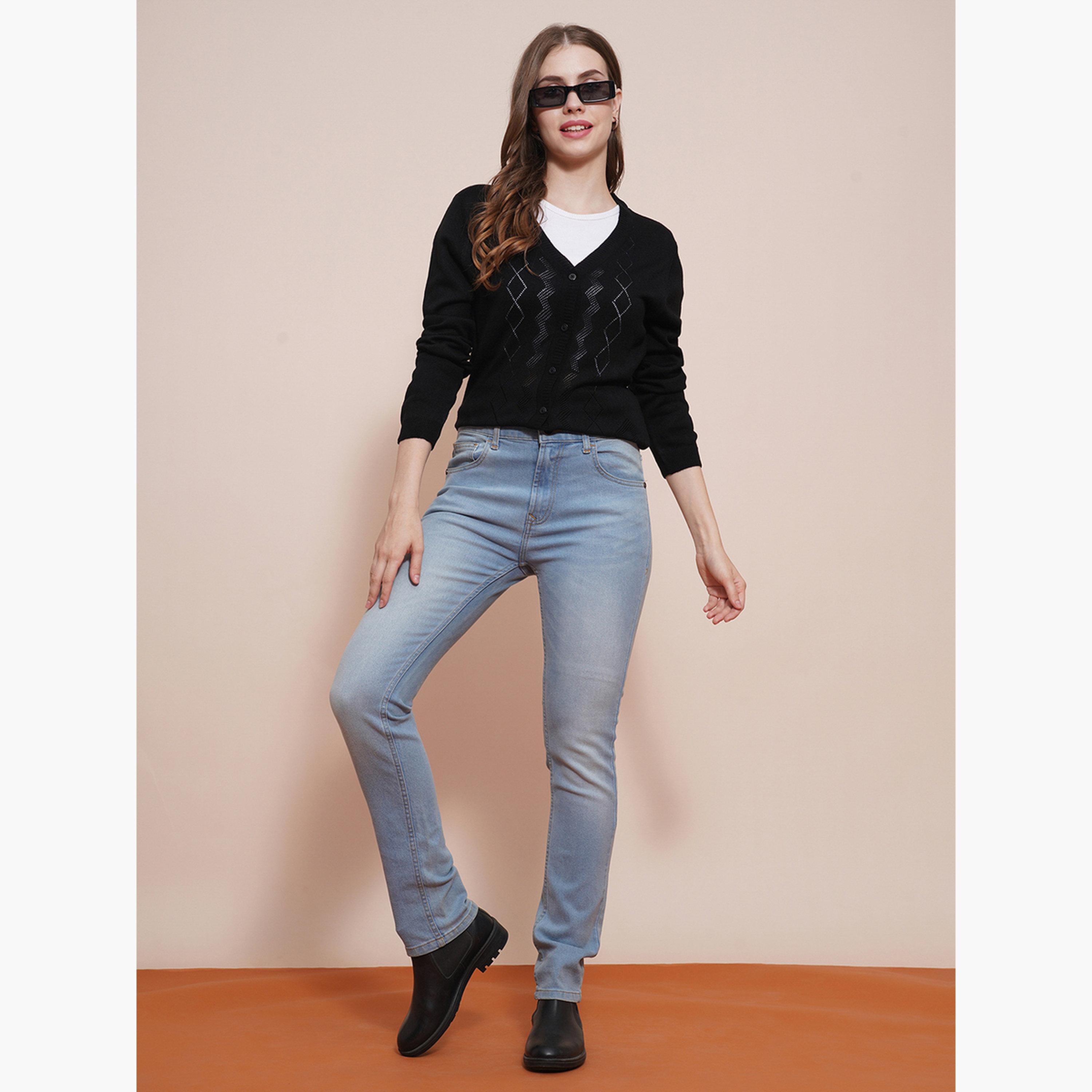 Globus X Styli Black Ribbed Hem V-neck Long Sleeves Women's Buttoned Cardigan-women-winterwear-cardigansandjumpers-cardigans-image-2