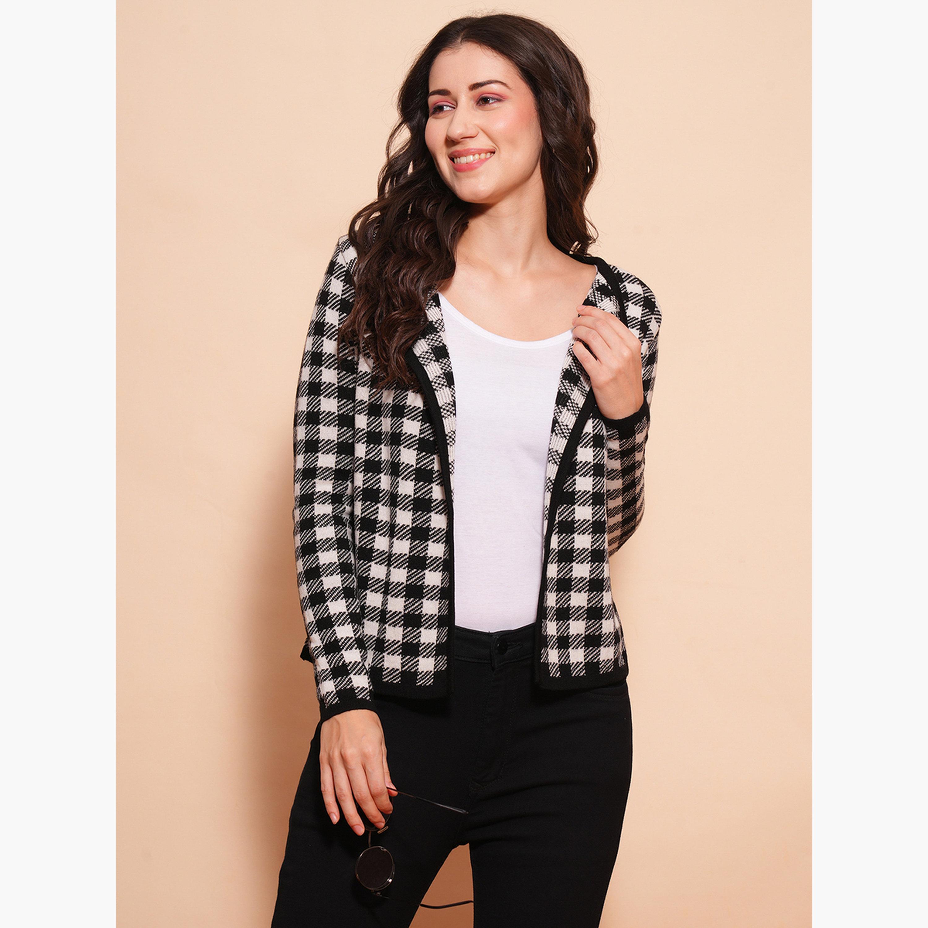 غلوبوص × ستايلي - كارديغان نسائي مفتوح من الأمام بأكمام طويلة وياقة مربعة-women-winterwear-cardigansandjumpers-cardigans-image-1