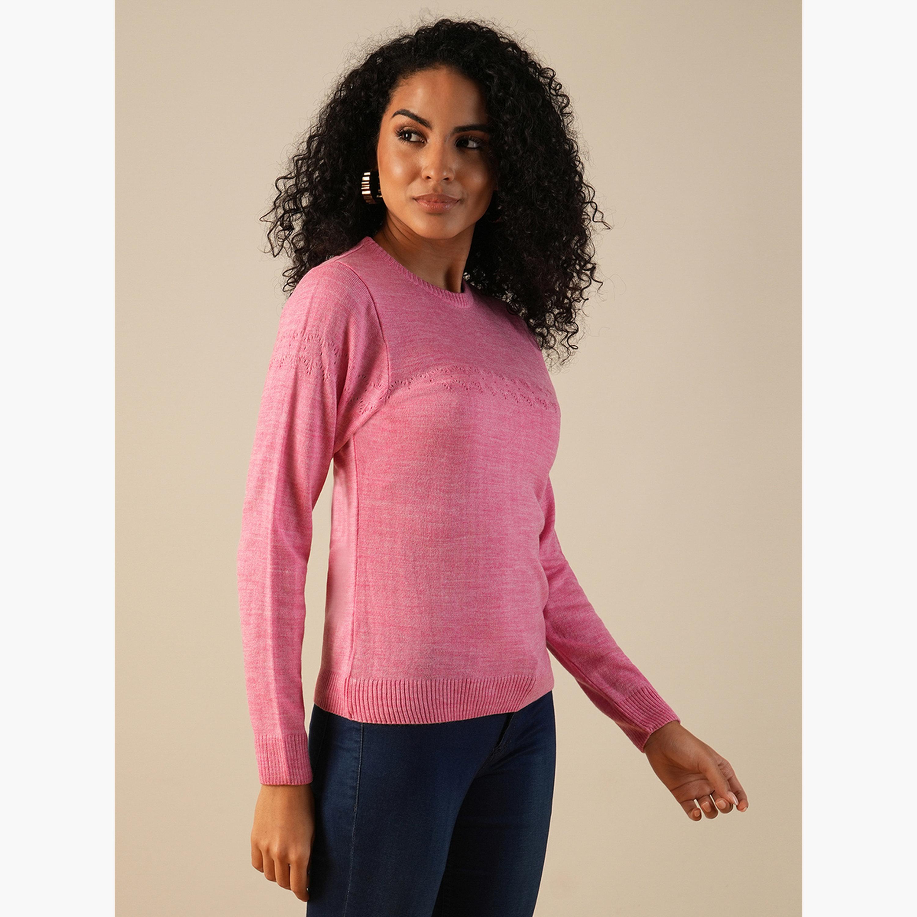 غلوبوص × ستايلي - سترة نسائية وردية اللون برقبة دائرية وأكمام طويلة-women-winterwear-cardigansandjumpers-jumpers-image-1