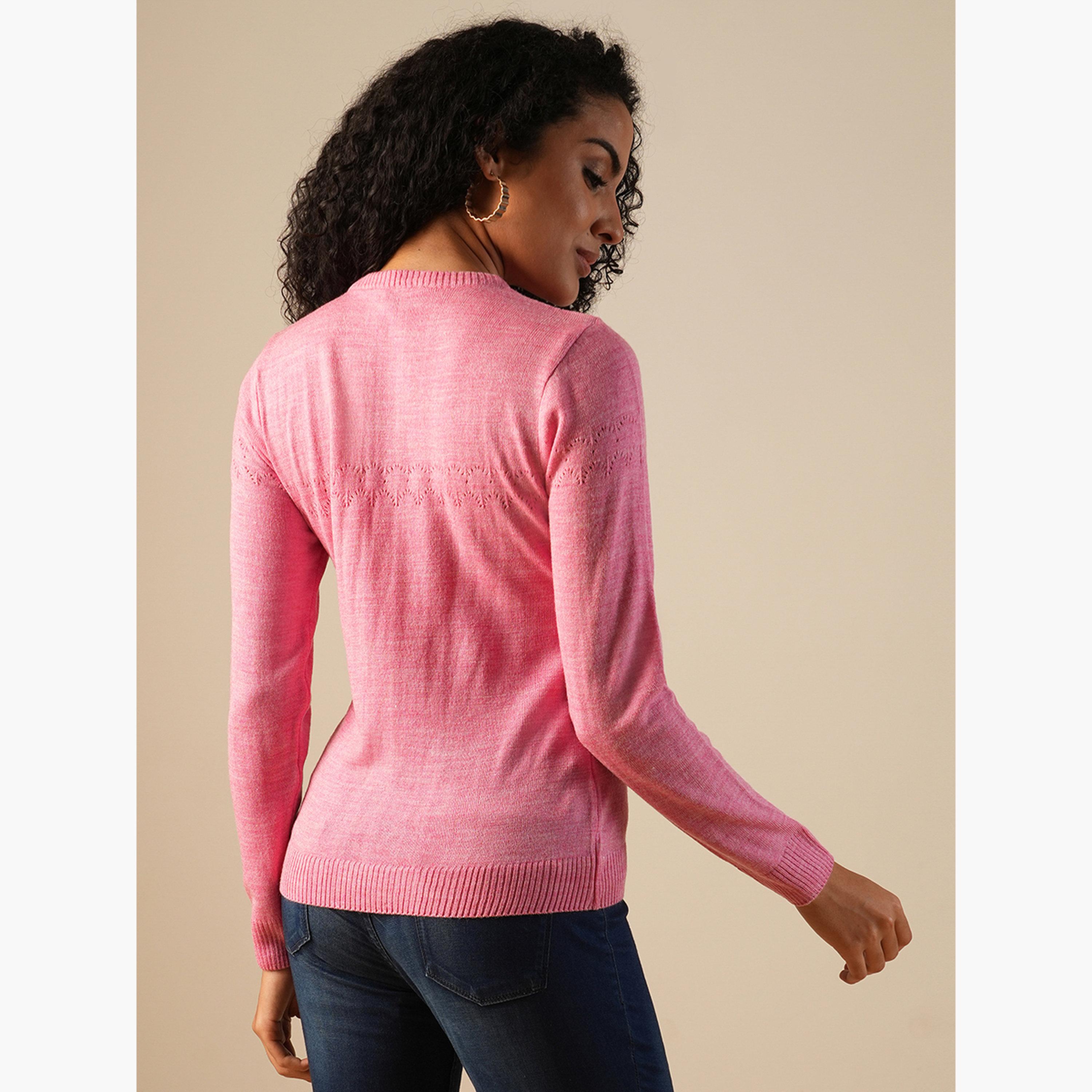 غلوبوص × ستايلي - سترة نسائية وردية اللون برقبة دائرية وأكمام طويلة-women-winterwear-cardigansandjumpers-jumpers-image-3