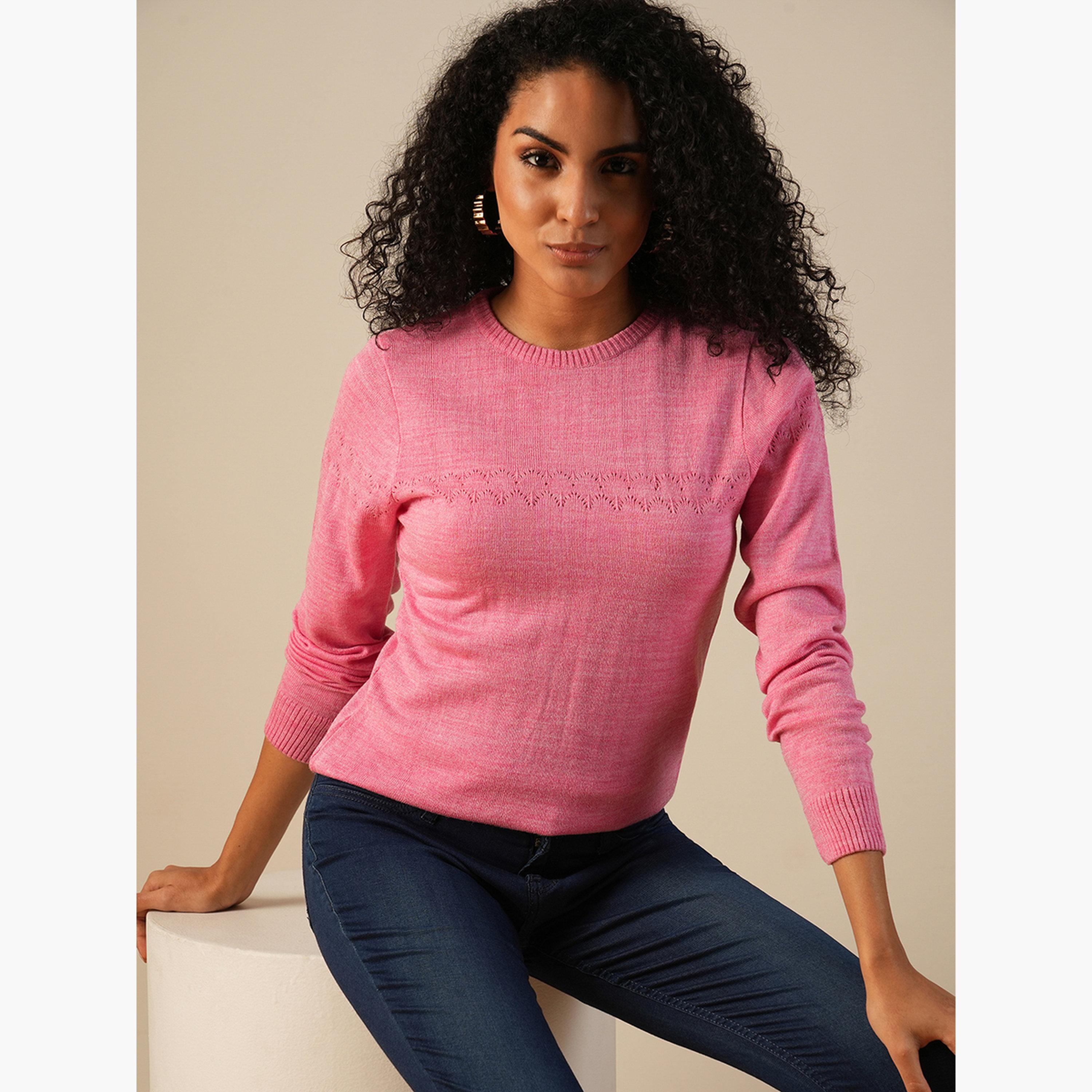 غلوبوص × ستايلي - سترة نسائية وردية اللون برقبة دائرية وأكمام طويلة-women-winterwear-cardigansandjumpers-jumpers-image-4