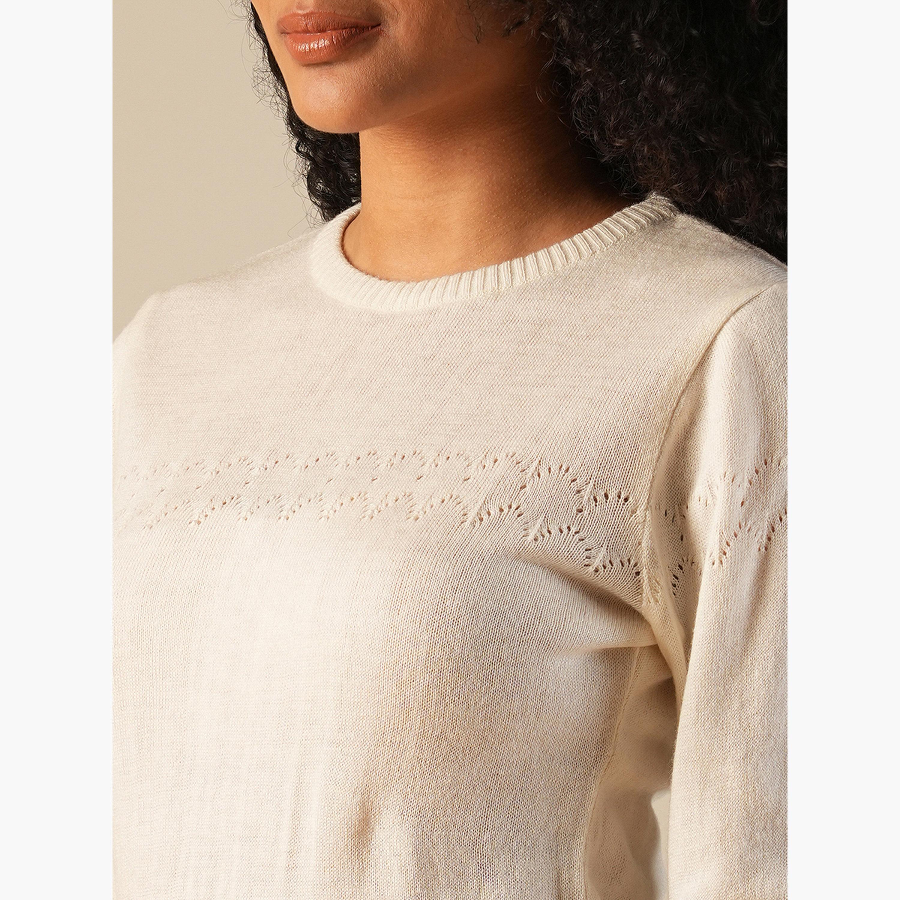 غلوبوص × ستايلي - سترة نسائية اوف وايت مضلعة بأكمام طويلة رقبة دائرية-women-winterwear-cardigansandjumpers-jumpers-image-5