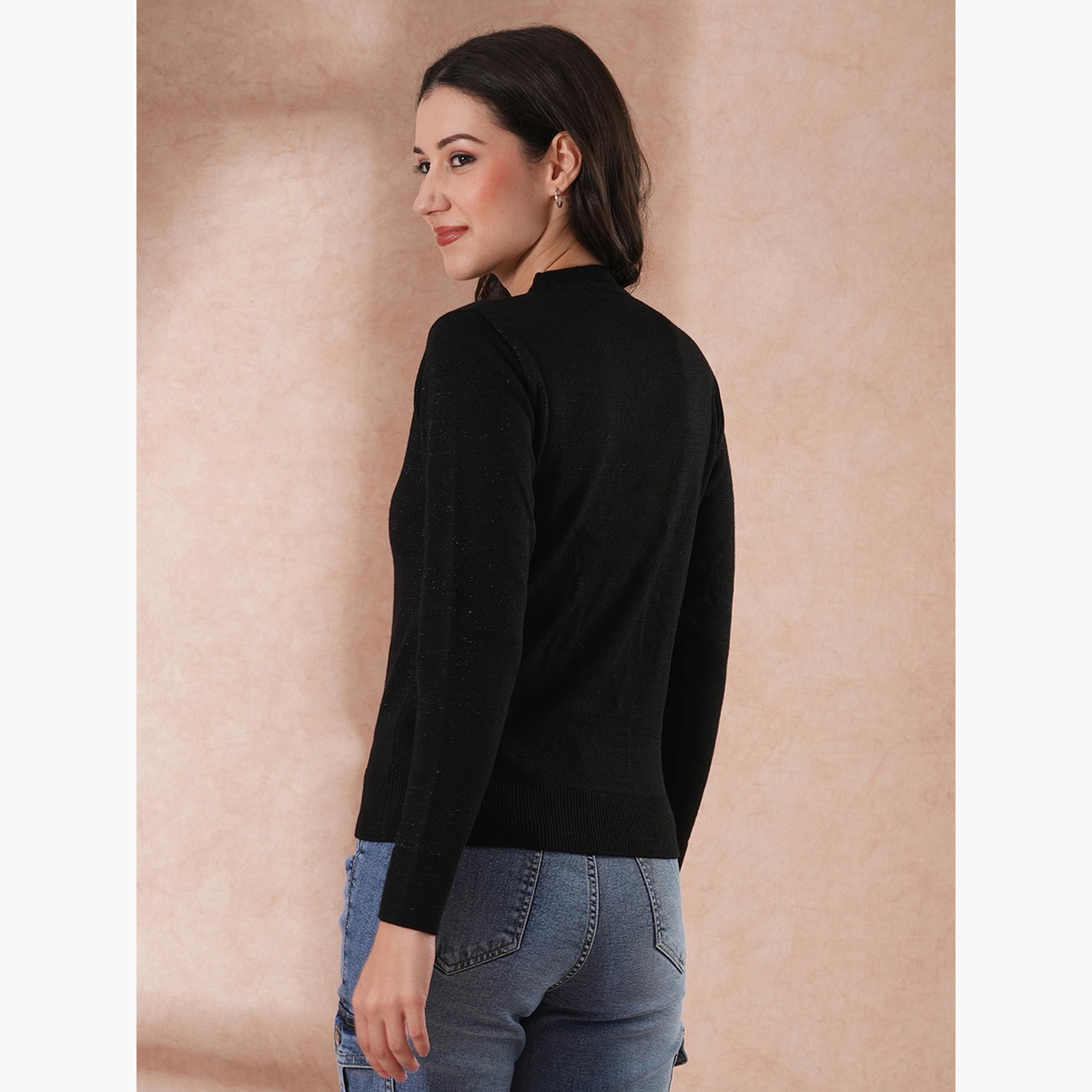 غلوبوص × ستايلي - سترة نسائية سوداء مزخرفة برقبة دائرية وأكمام طويلة-women-winterwear-cardigansandjumpers-jumpers-image-3