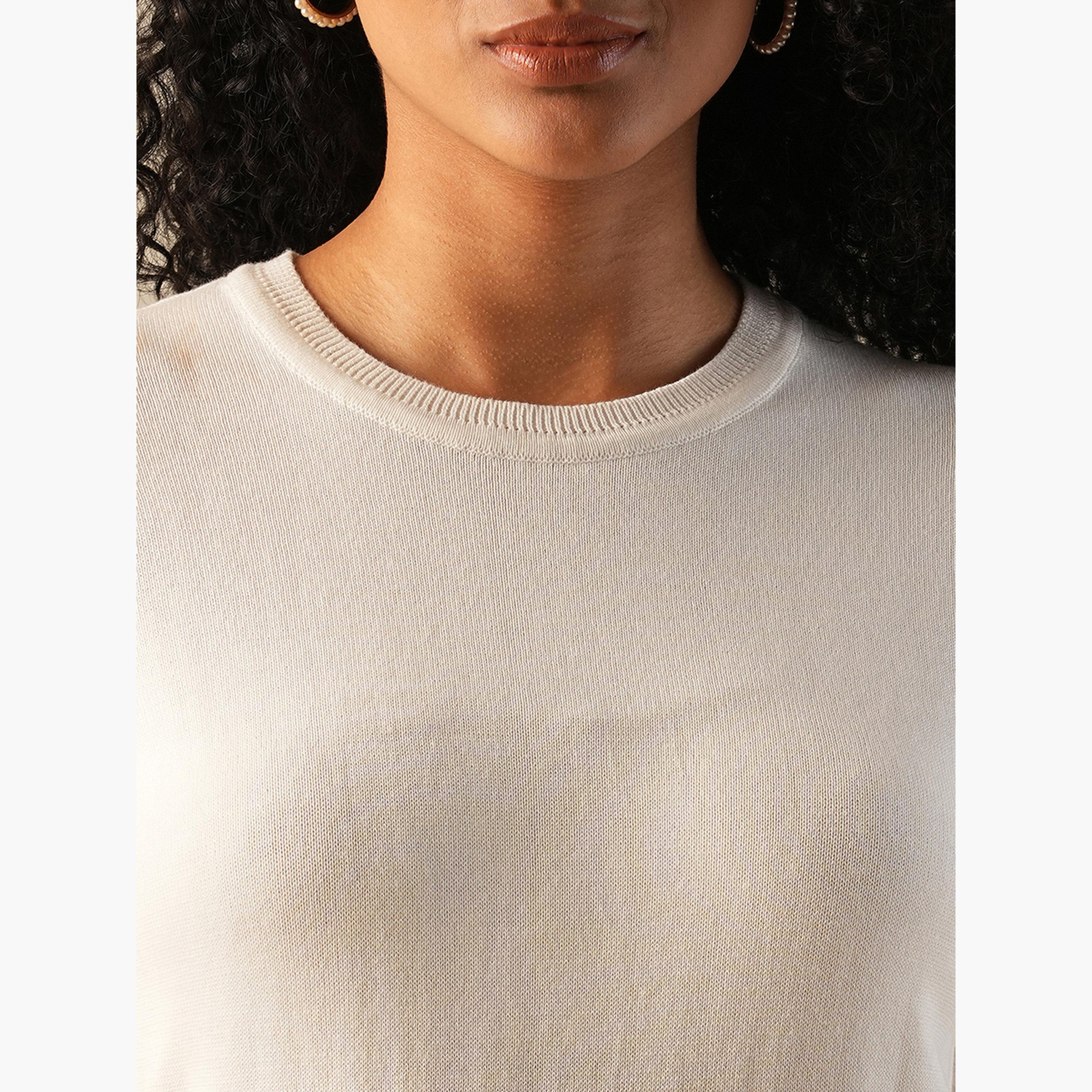 غلوبوص × ستايلي - سترة نسائية بيضاء محبوكة برقبة دائرية وأكمام قصيرة-women-clothing-hoodiesandsweatshirts-sweatshirts-image-5
