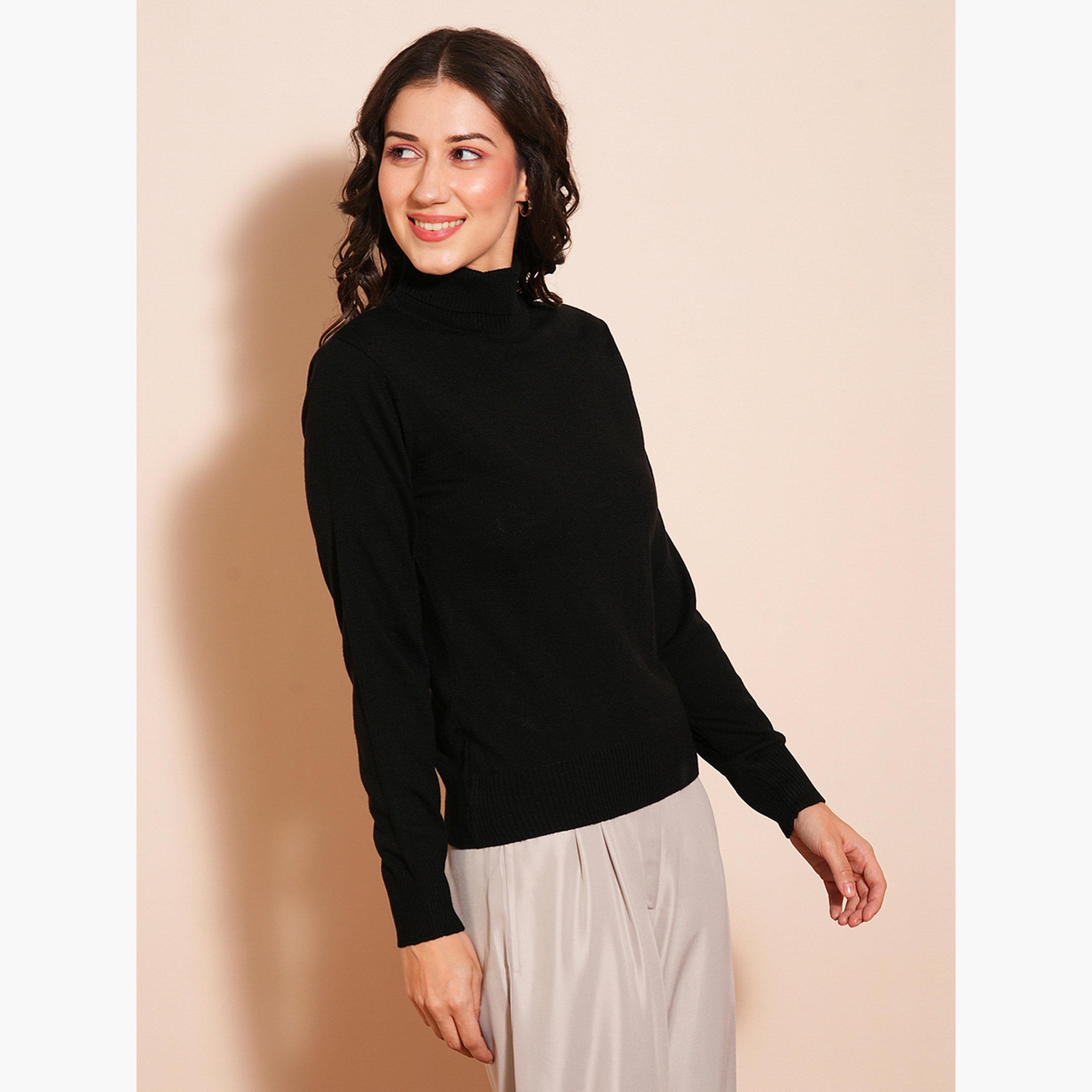 Globus X Styli Black Solid Turtle Neck Long Sleeves Women's Sweater-women-winterwear-cardigansandjumpers-jumpers-image-1