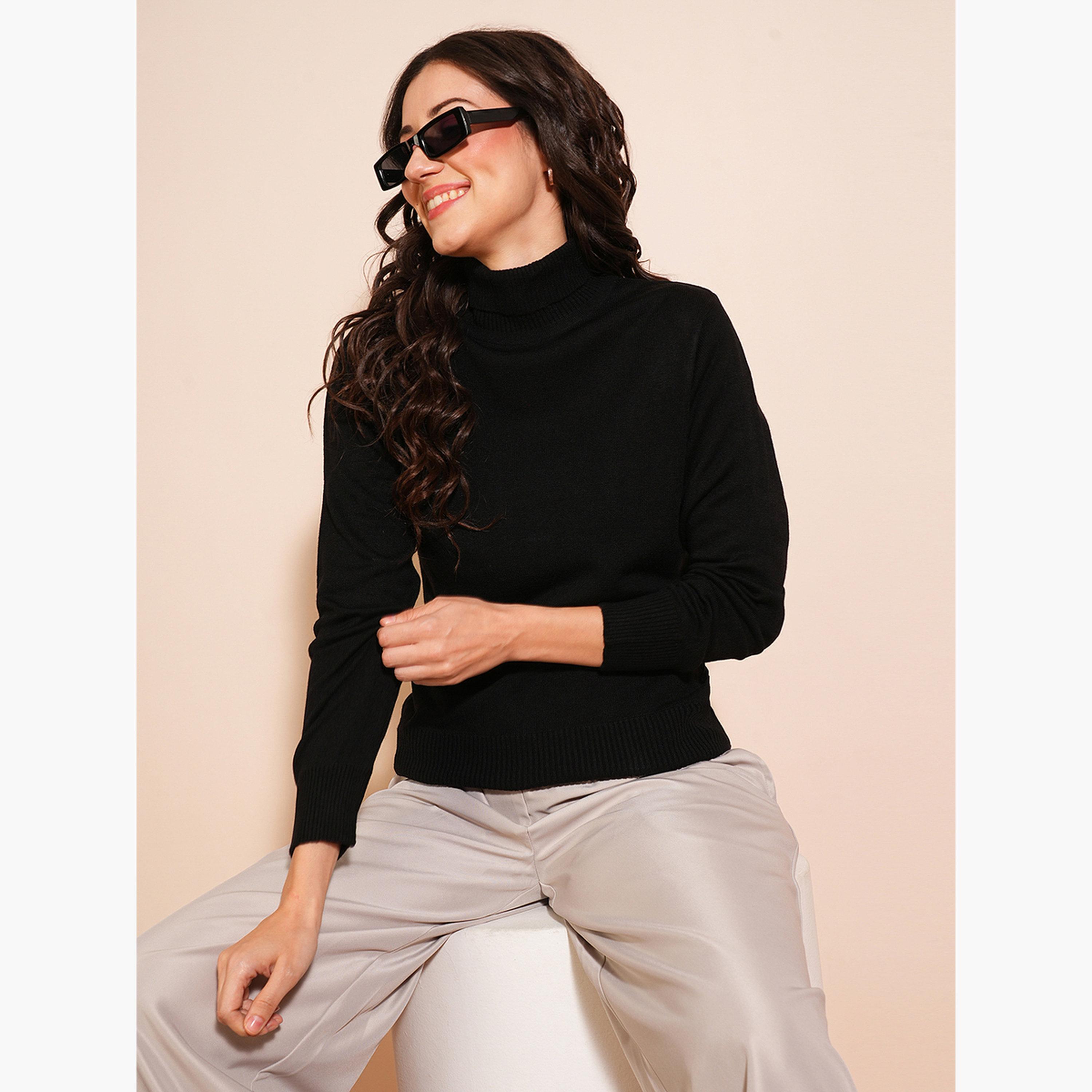 Globus X Styli Black Solid Turtle Neck Long Sleeves Women's Sweater-women-winterwear-cardigansandjumpers-jumpers-image-4