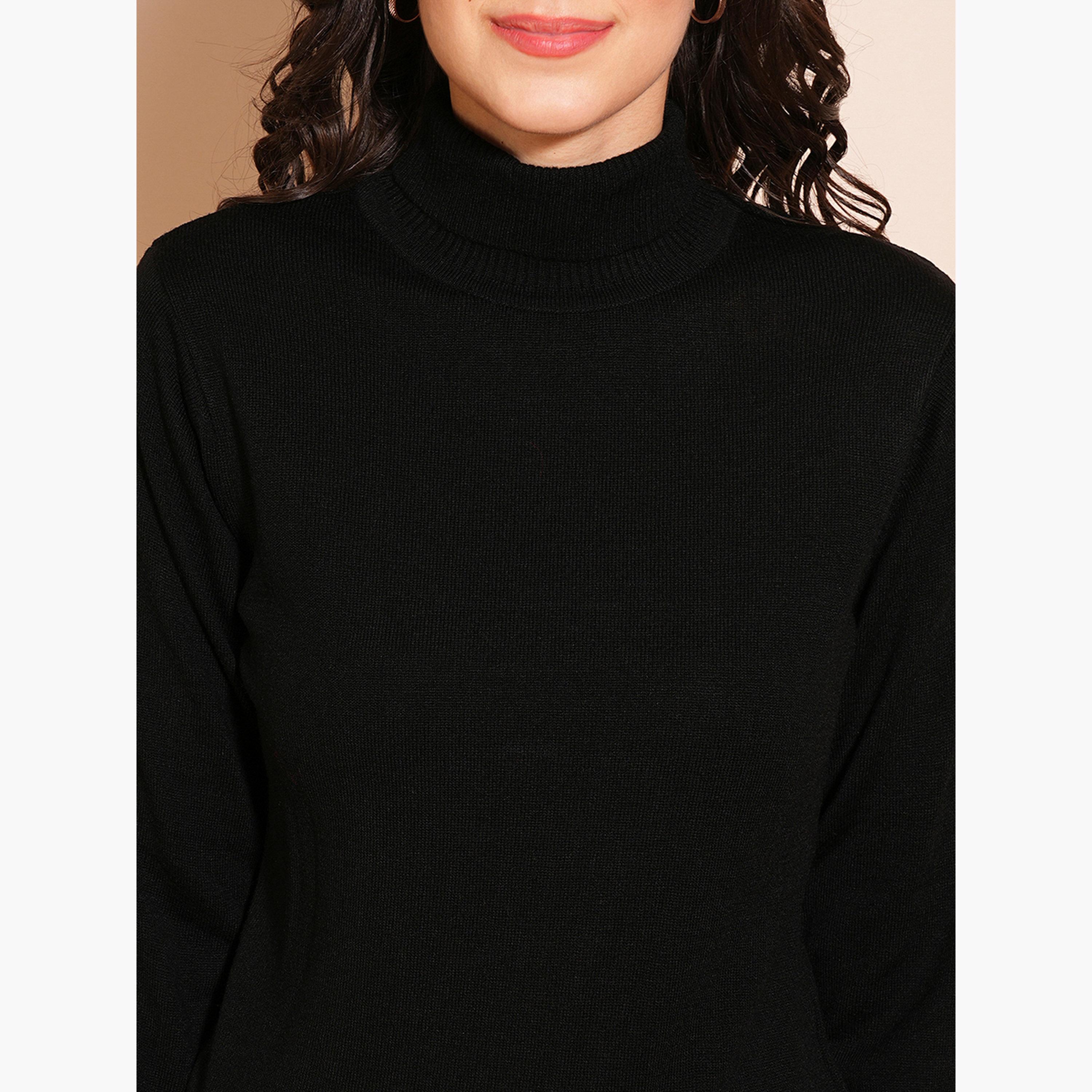 Globus X Styli Black Solid Turtle Neck Long Sleeves Women's Sweater-women-winterwear-cardigansandjumpers-jumpers-image-5