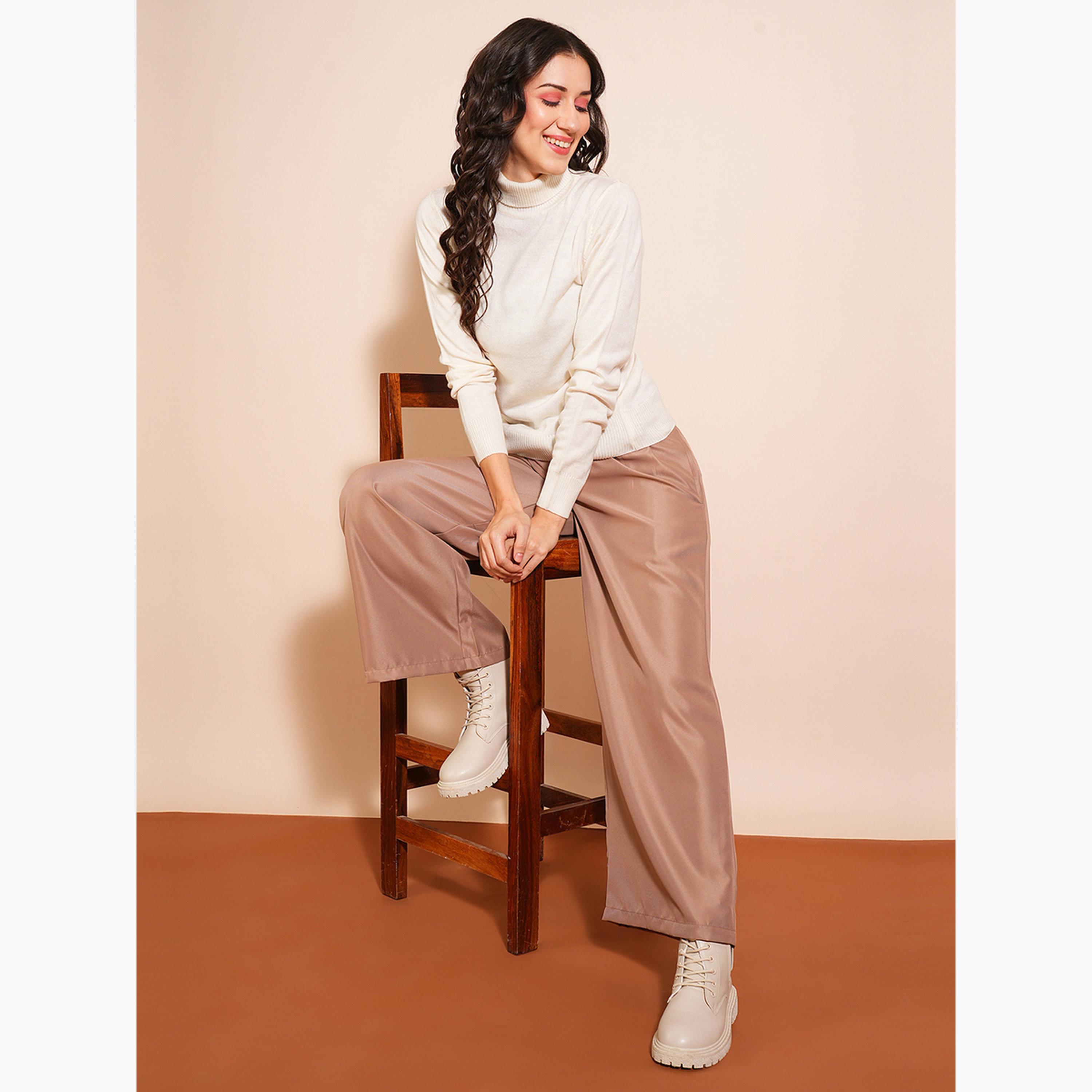 Globus X Styli Off-White Solid Turtle Neck Long Sleeves Women's Sweater-women-winterwear-cardigansandjumpers-jumpers-image-2