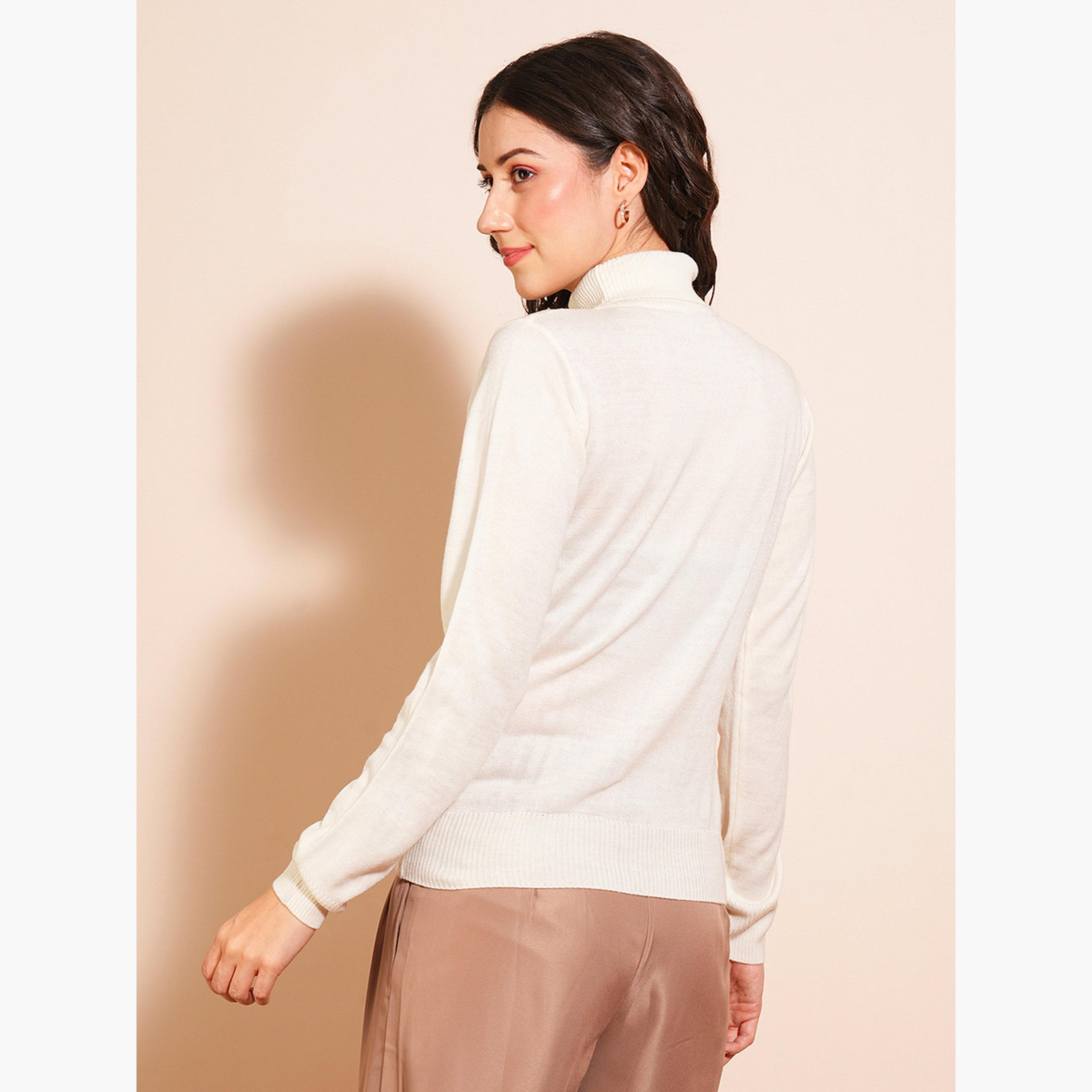 Globus X Styli Off-White Solid Turtle Neck Long Sleeves Women's Sweater-women-winterwear-cardigansandjumpers-jumpers-image-3