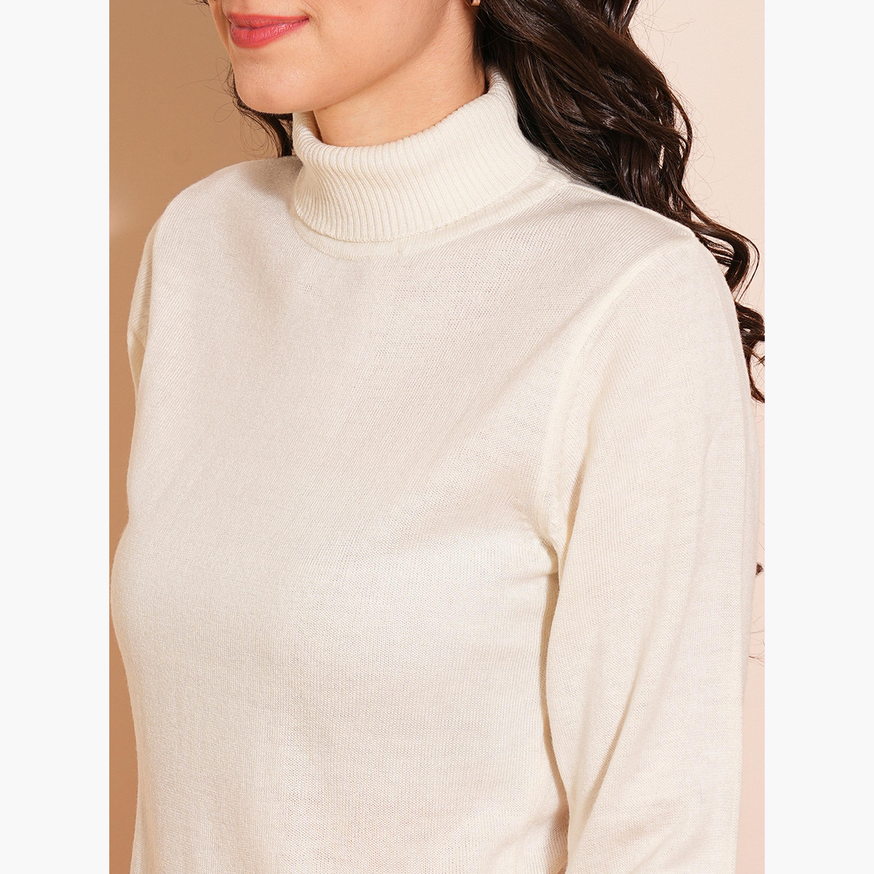 Globus X Styli Off-White Solid Turtle Neck Long Sleeves Women's Sweater-women-winterwear-cardigansandjumpers-jumpers-image-5