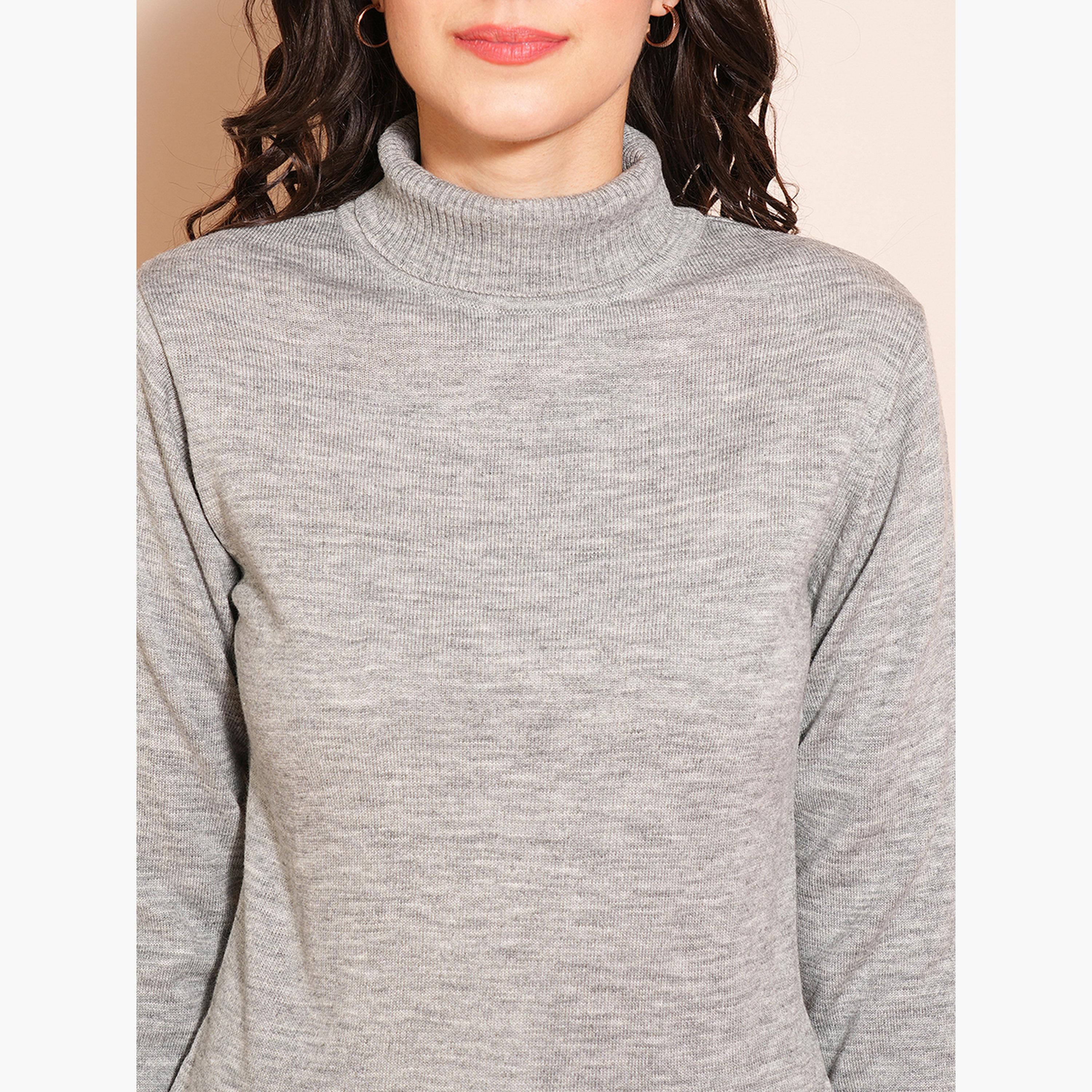 Globus X Styli Grey Melange Solid Turtle Neck Long Sleeves Women's Sweater-women-winterwear-cardigansandjumpers-jumpers-image-5