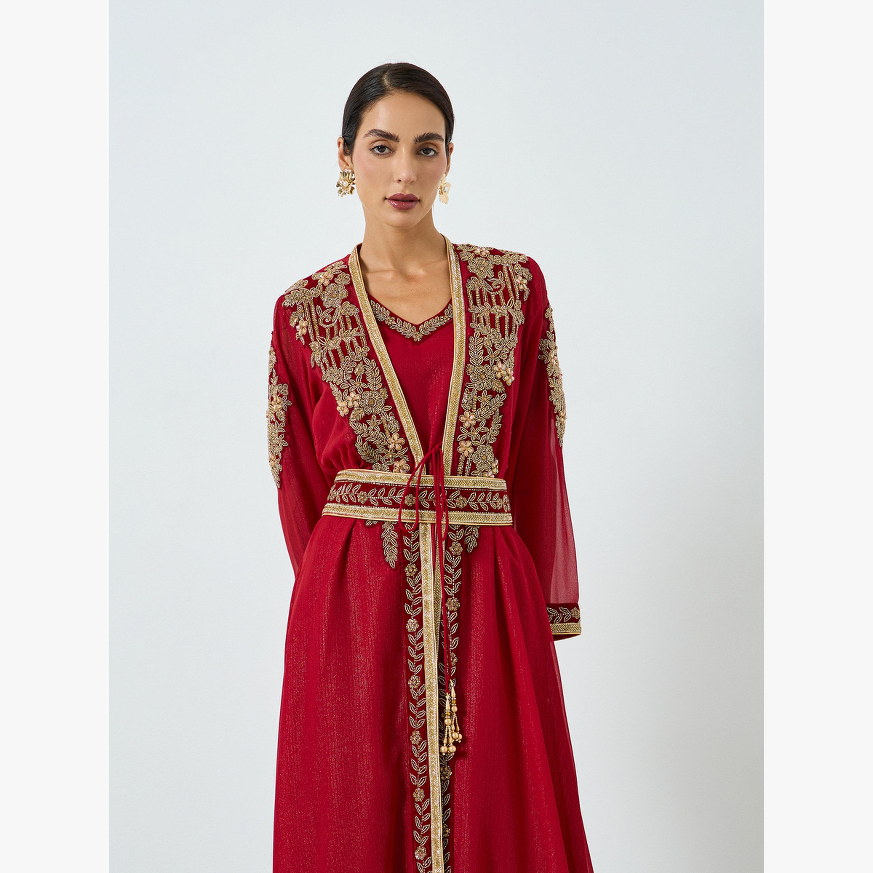 Maxim Creation Embellished Handwork Belted Kaftan with Inner Dress-women-arabicclothing-kaftan-image-2