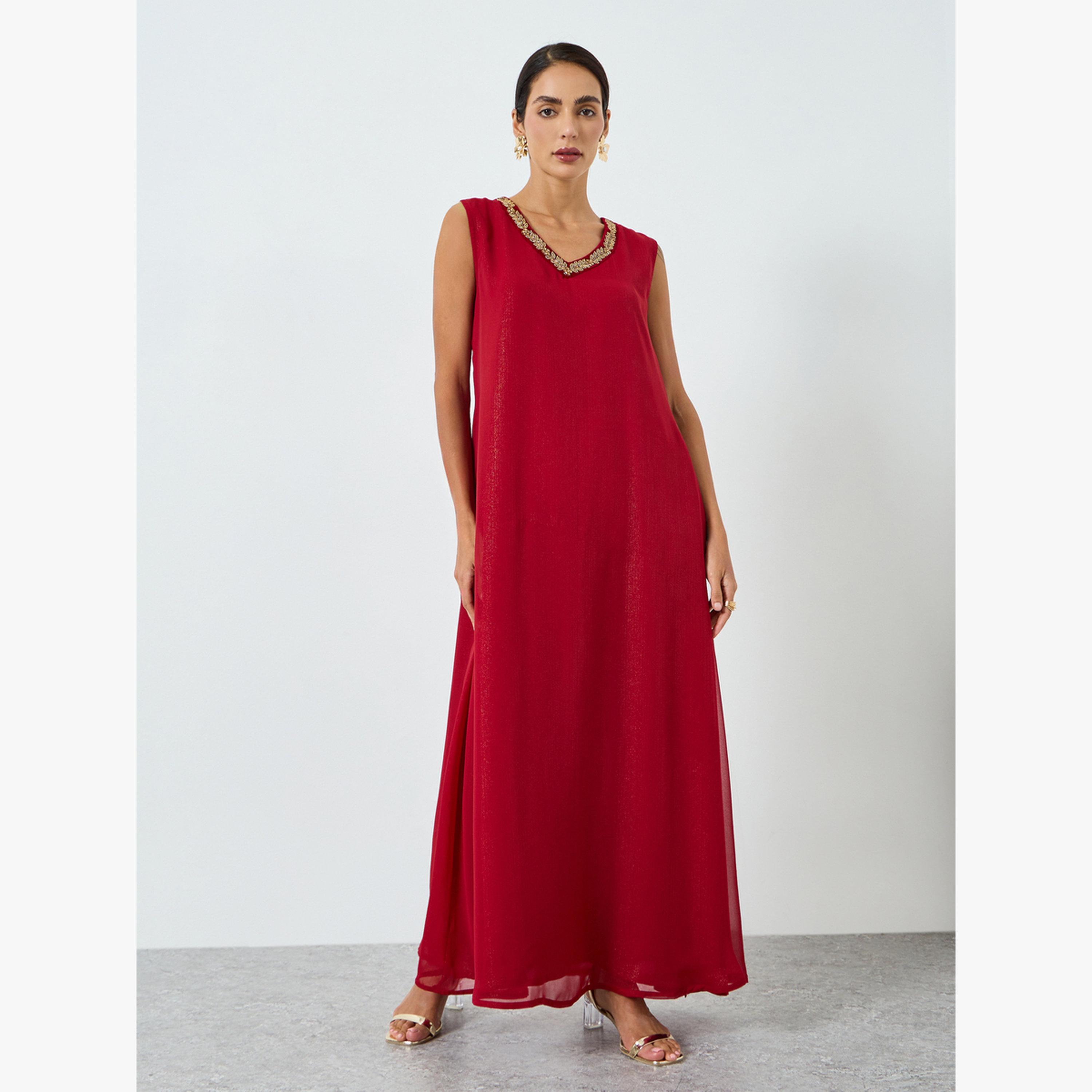 Maxim Creation Embellished Handwork Belted Kaftan with Inner Dress-women-arabicclothing-kaftan-image-4