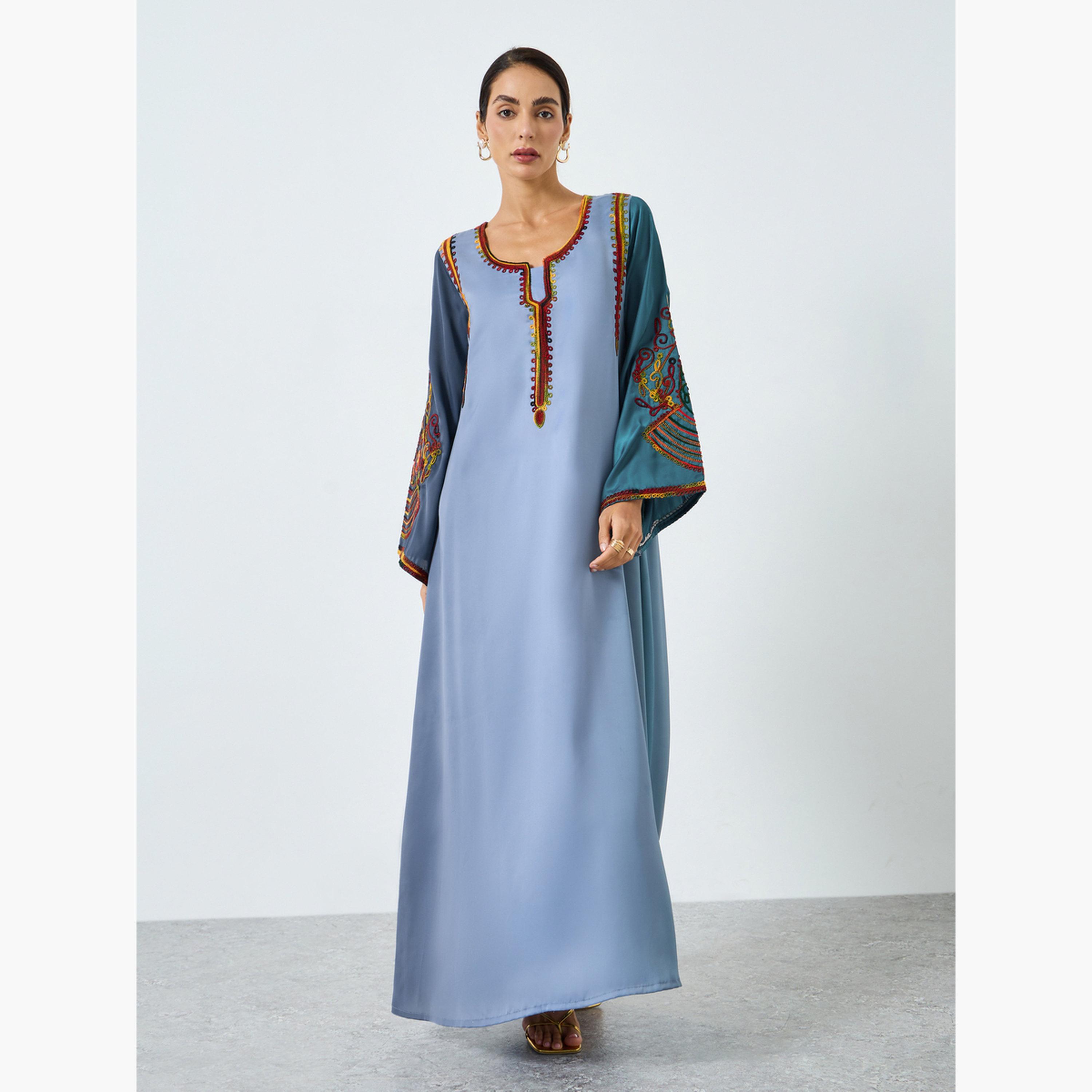 Maxim Creation Grey Embroidery A-Line Jalabiya-women-arabicclothing-jalabiyas-image-1