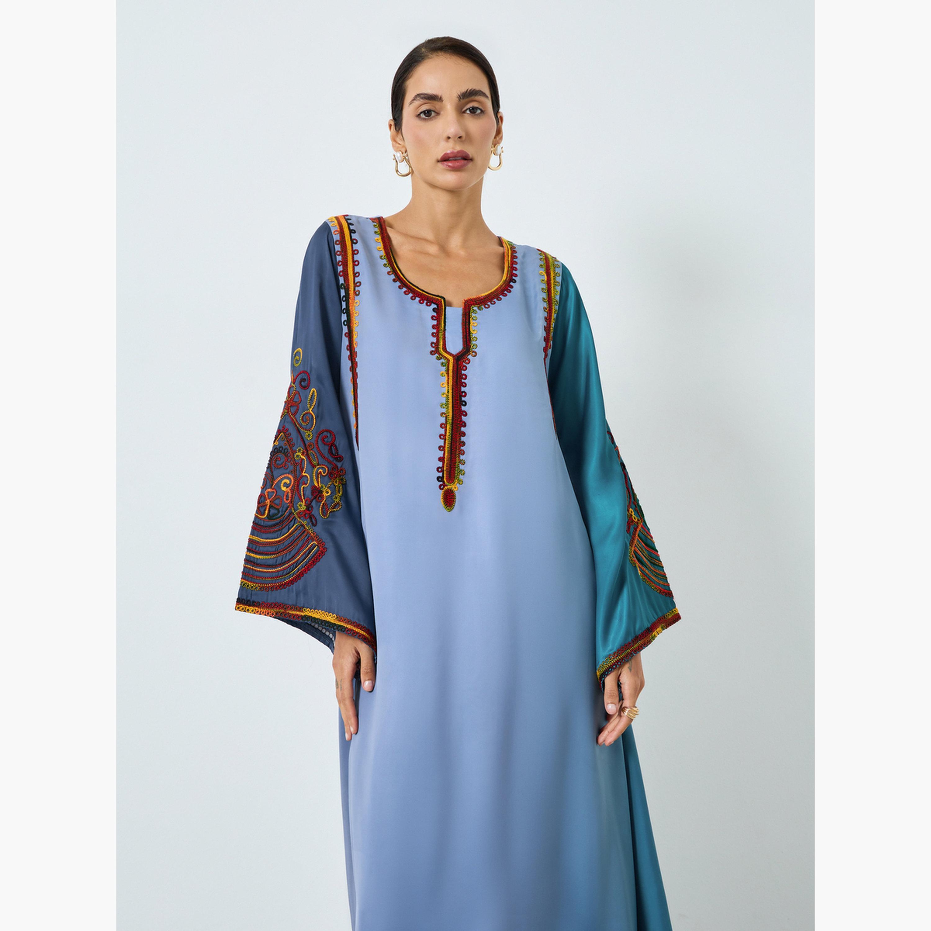 Maxim Creation Grey Embroidery A-Line Jalabiya-women-arabicclothing-jalabiyas-image-3