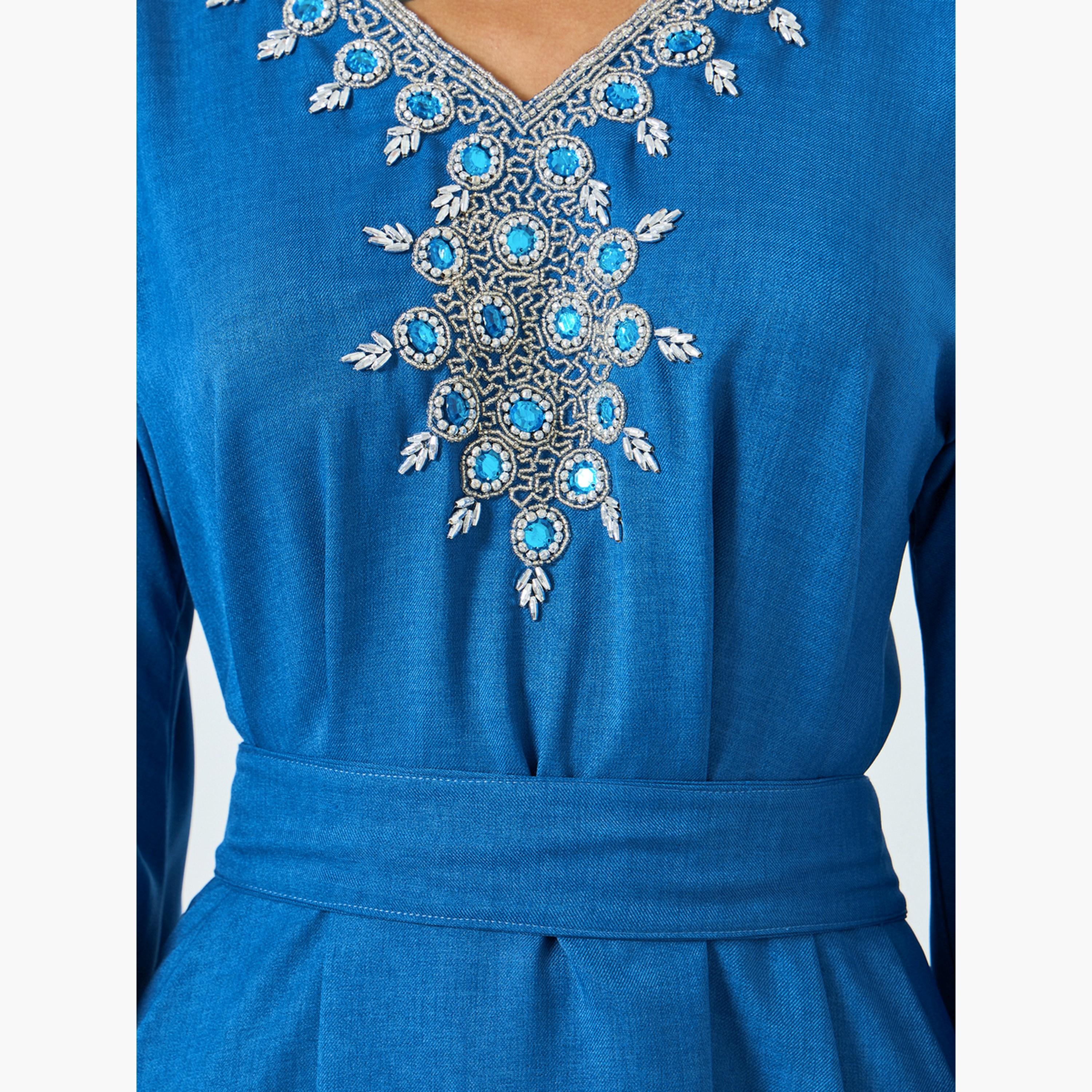 Maxim Creation Women Blue Embellished Belted Jalabiya-women-arabicclothing-jalabiyas-image-4