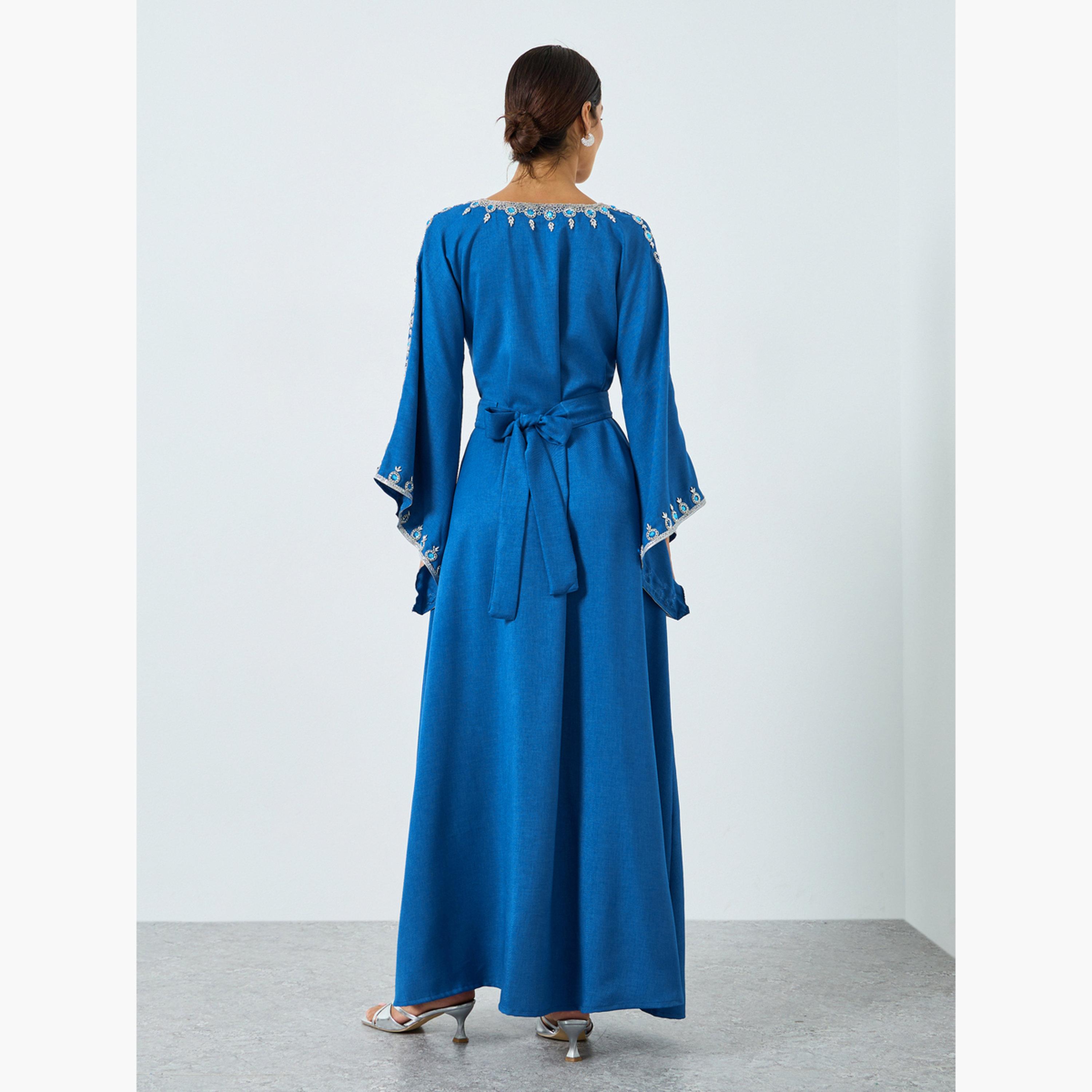 Maxim Creation Women Blue Embellished Belted Jalabiya-women-arabicclothing-jalabiyas-image-5
