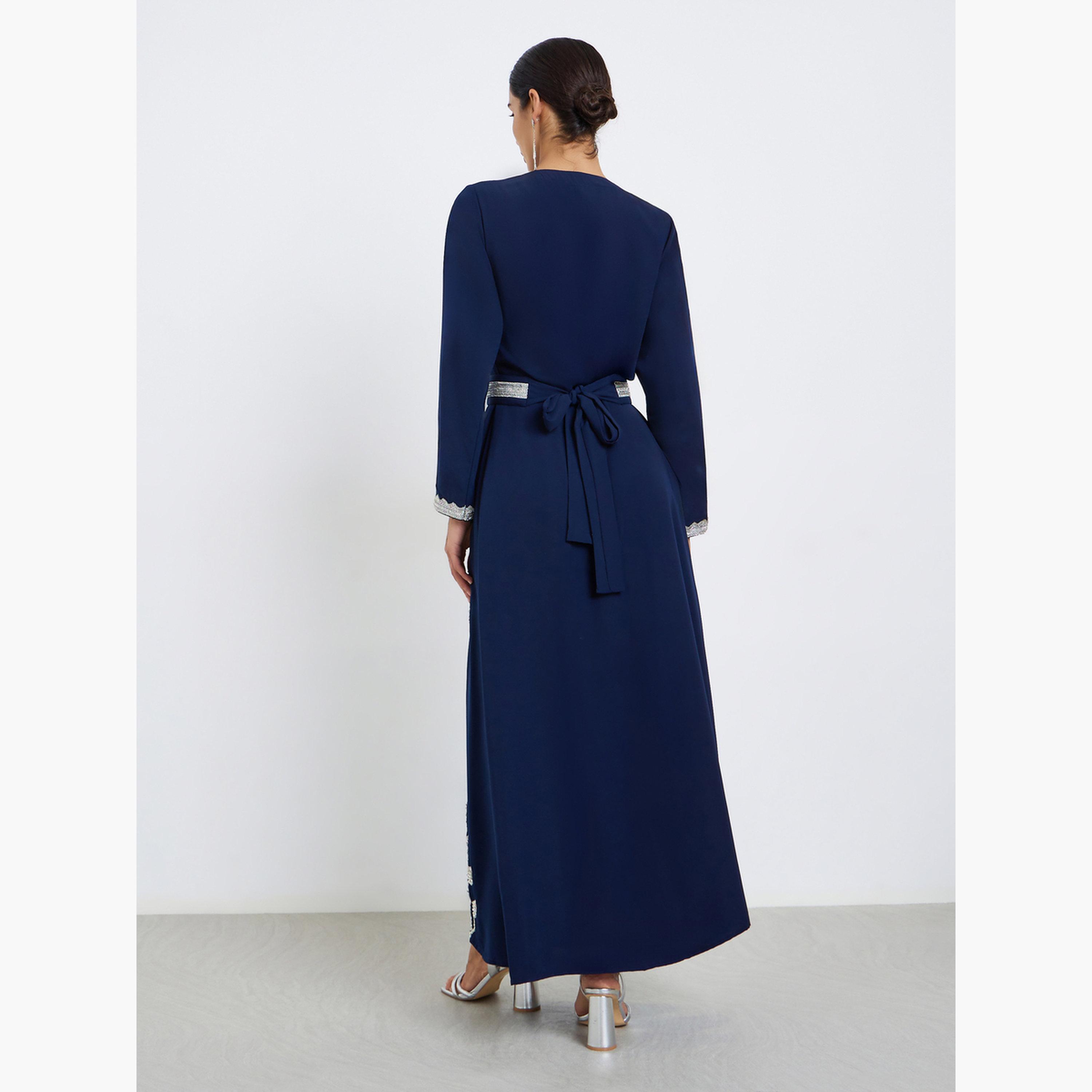جلابية نسائية مزينة مع حزام ربط-women-arabicclothing-jalabiyas-image-5