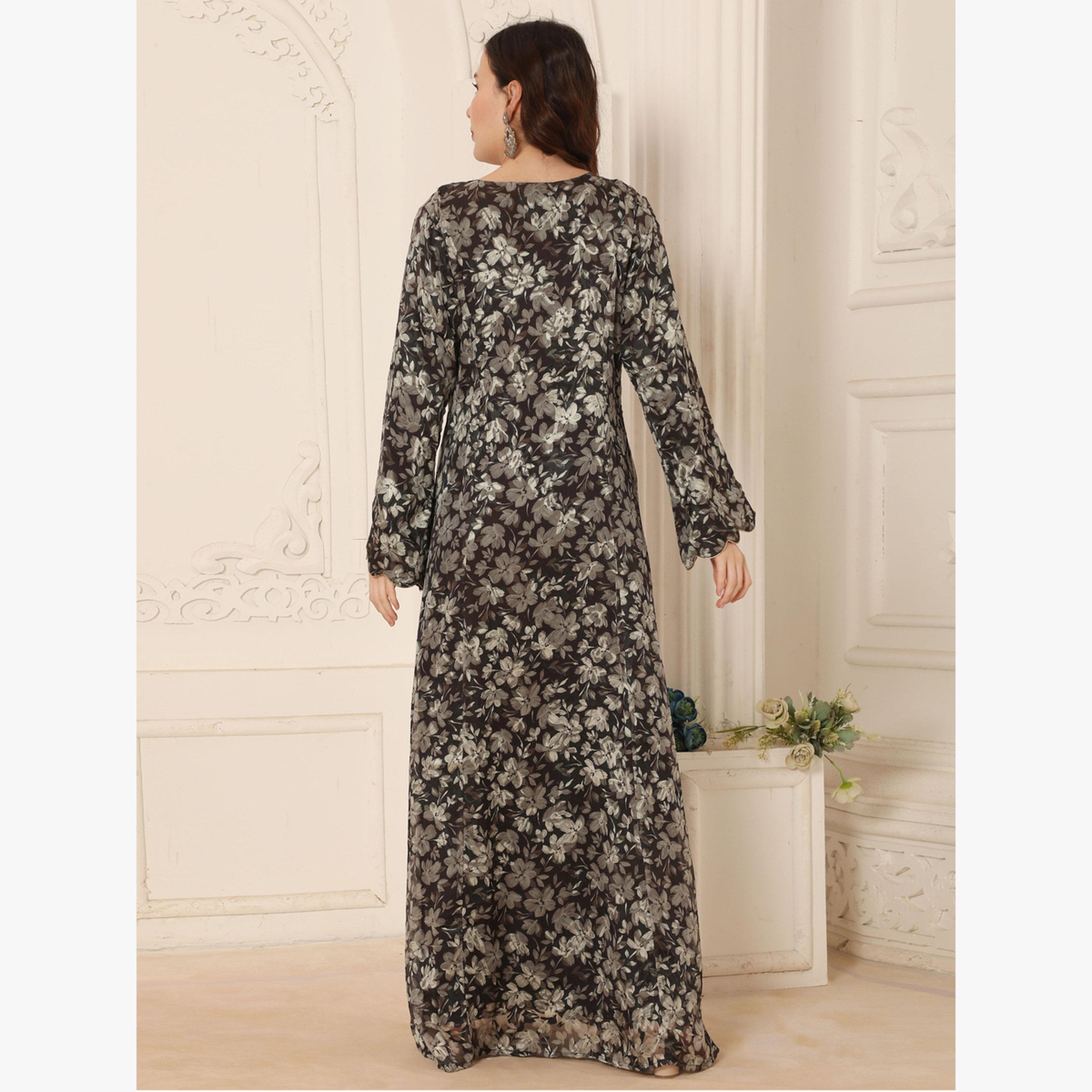 Maxim Creation Multi Floral Print Threadwork Yoke Jalabiya-women-arabicclothing-jalabiyas-image-3