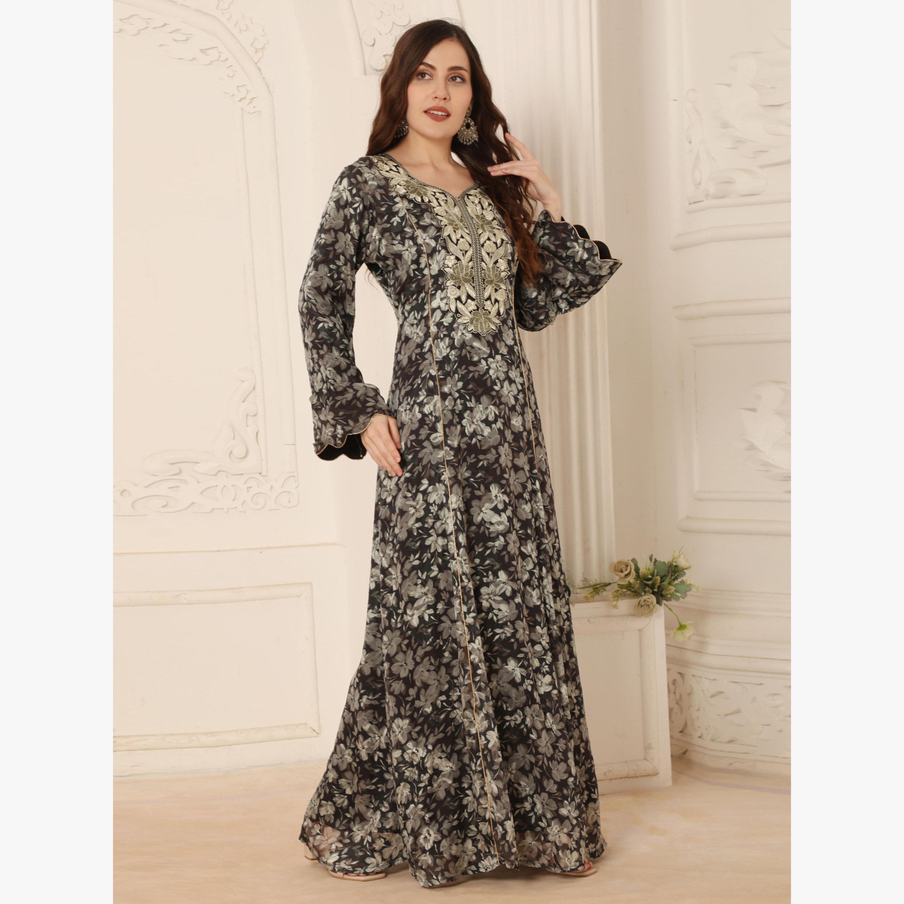جلابية بياقة بتطريز خيوط وطبعة أزهار-women-arabicclothing-jalabiyas-image-5