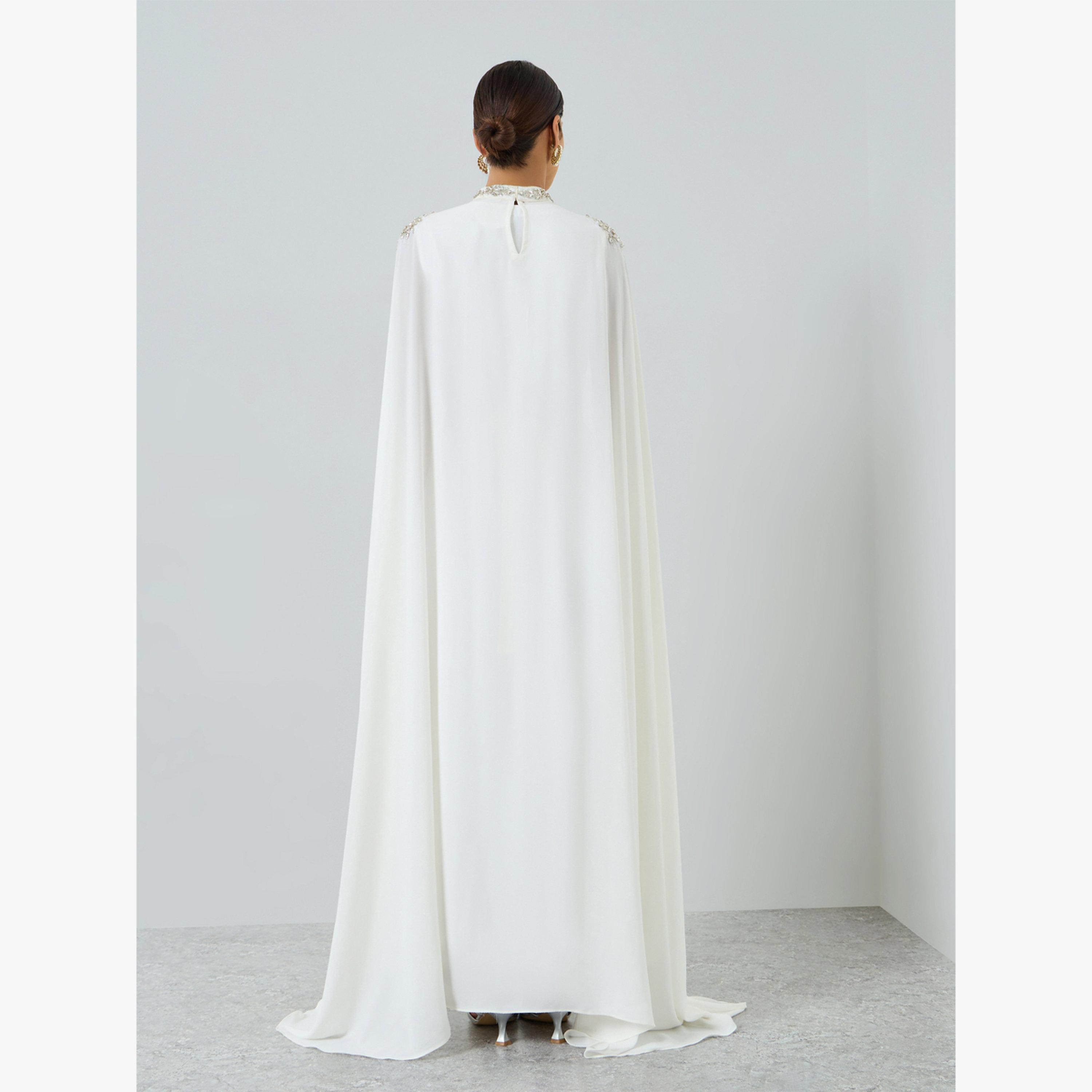 Maxim Creation White Embellished Cape Kaftan and Dress Set-women-arabicclothing-kaftan-image-4