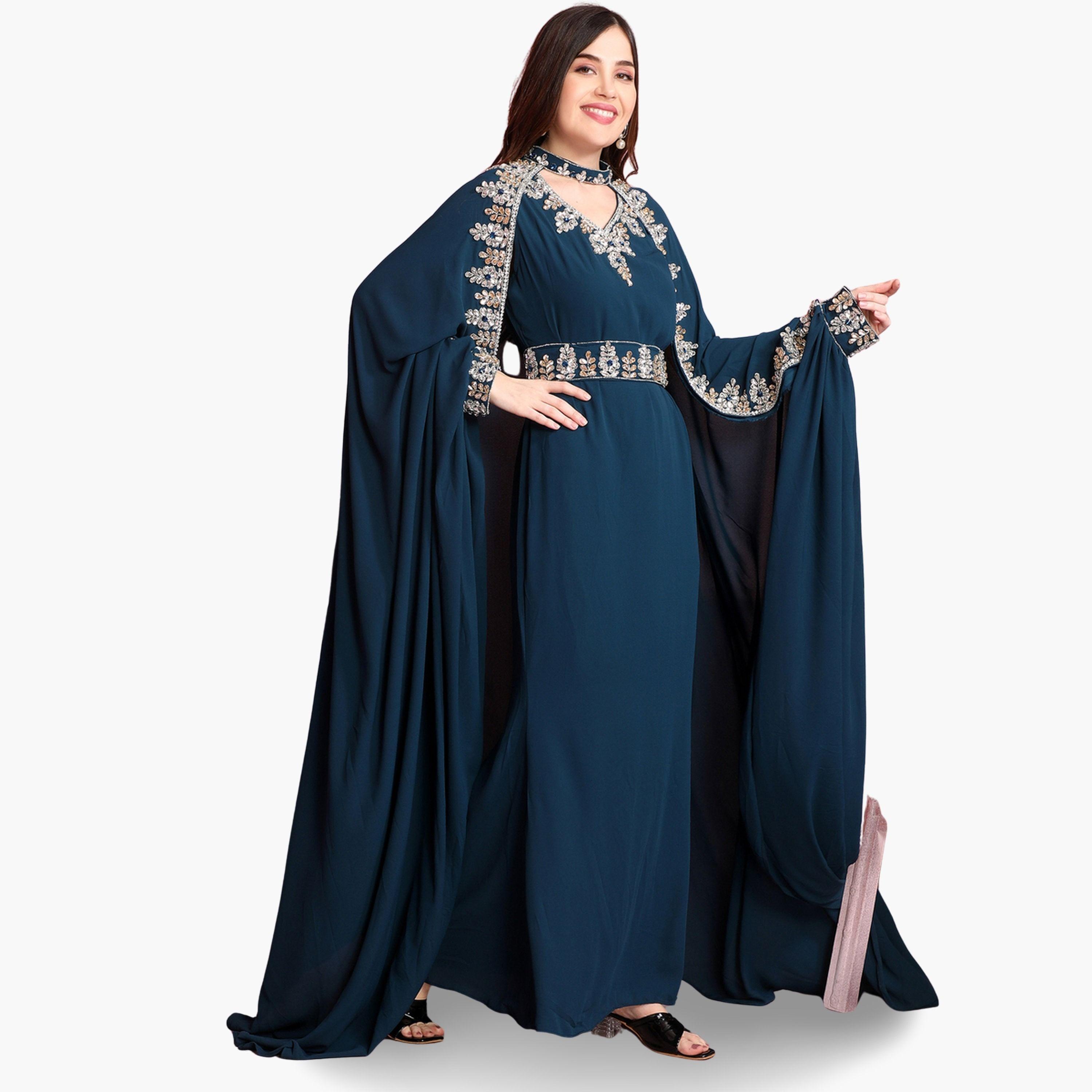 Maxim Creation Navy Blue Embroidered Jalabiya with Cape-women-arabicclothing-jalabiyas-image-1