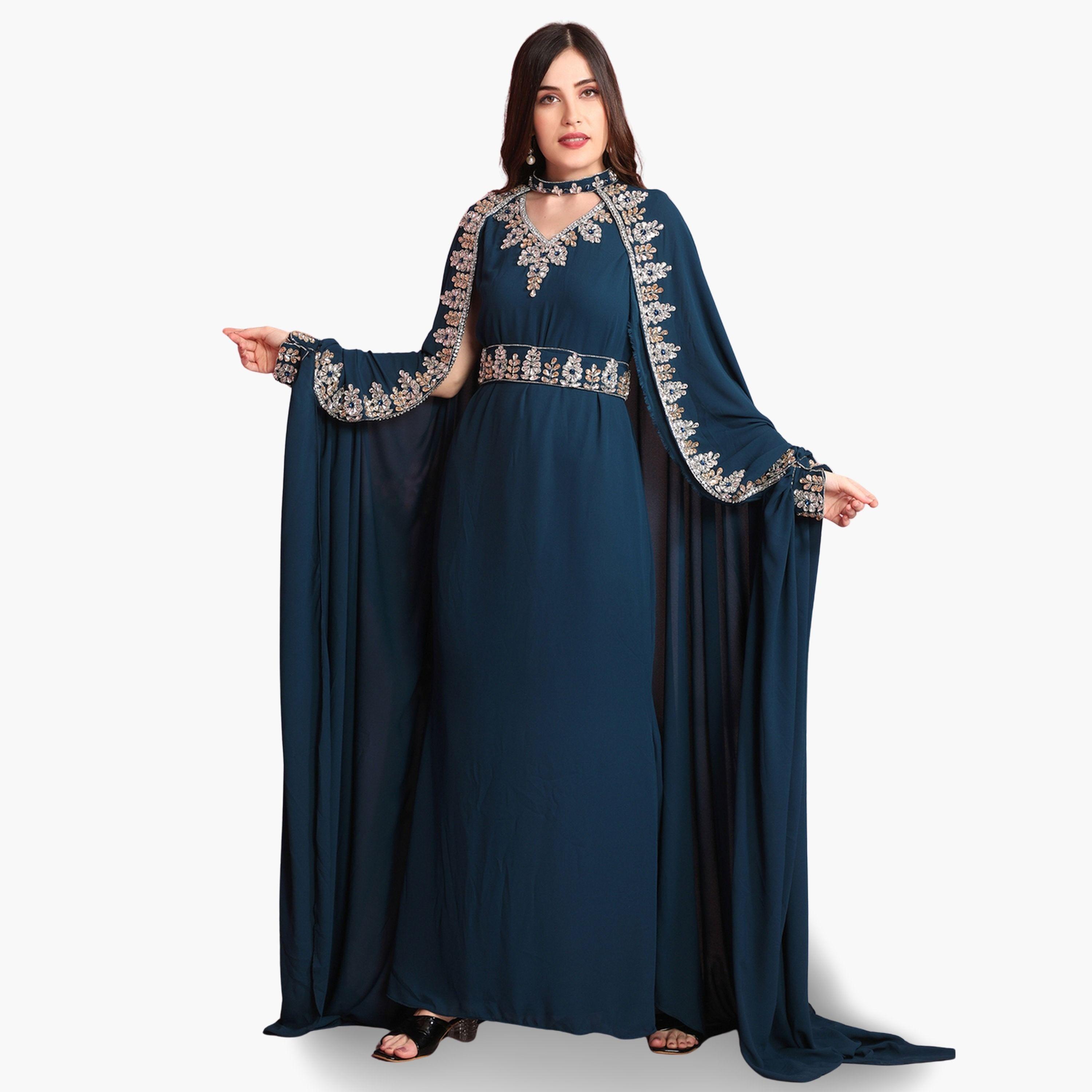 Maxim Creation Navy Blue Embroidered Jalabiya with Cape-women-arabicclothing-jalabiyas-image-2