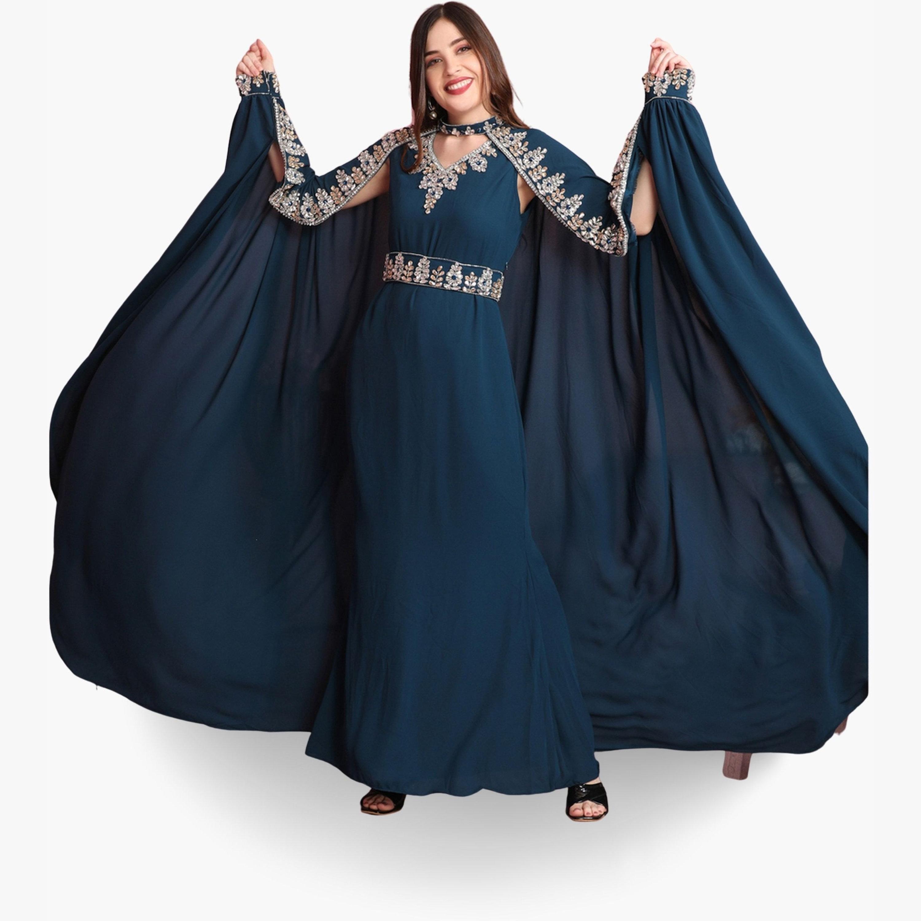 Maxim Creation Navy Blue Embroidered Jalabiya with Cape-women-arabicclothing-jalabiyas-image-3