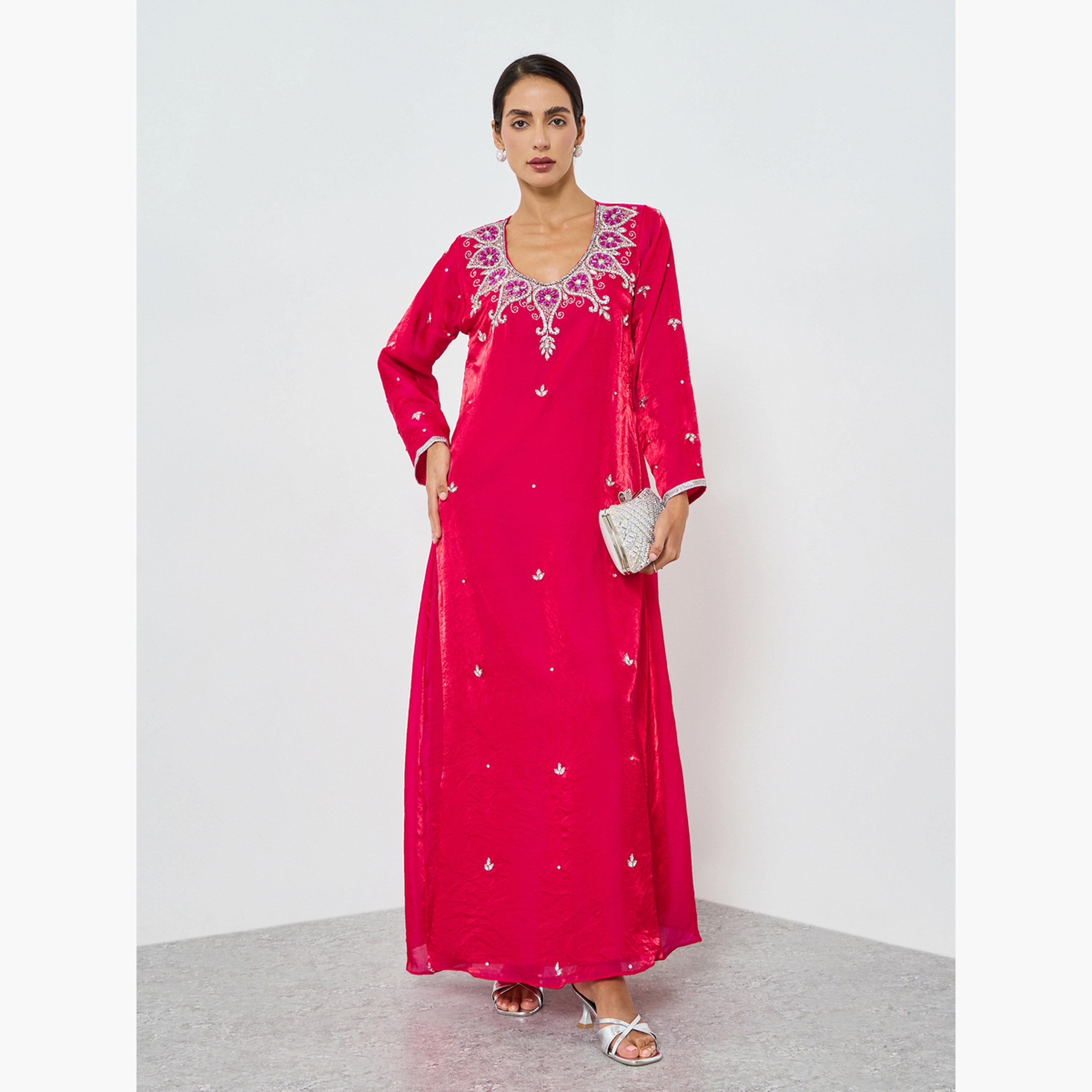 Maxim Creation Women Pink Embroidered A-Line Jalabiya-women-arabicclothing-jalabiyas-image-1