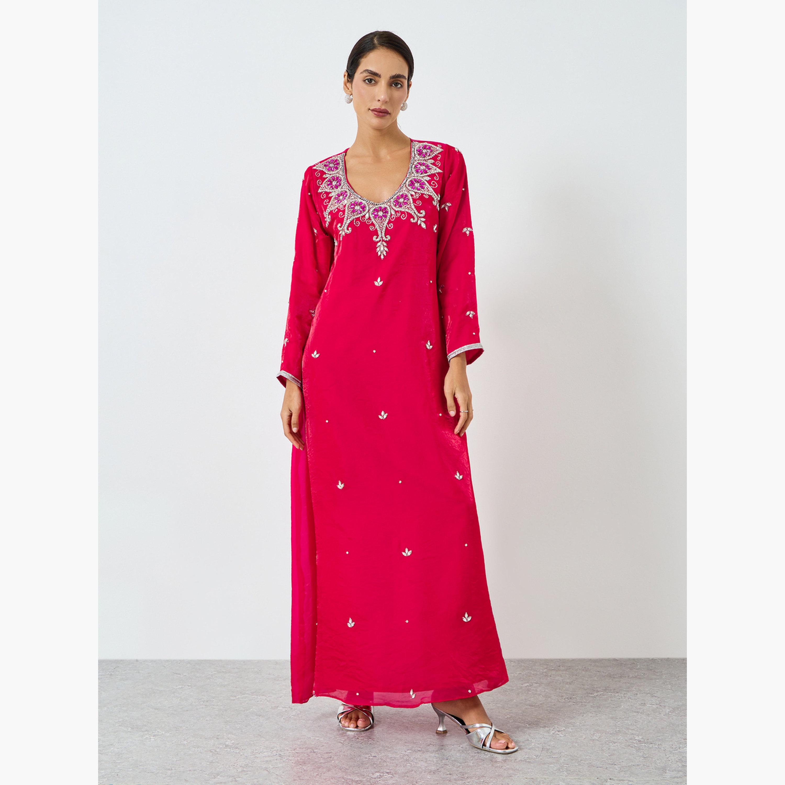 Maxim Creation Women Pink Embroidered A-Line Jalabiya-women-arabicclothing-jalabiyas-image-3