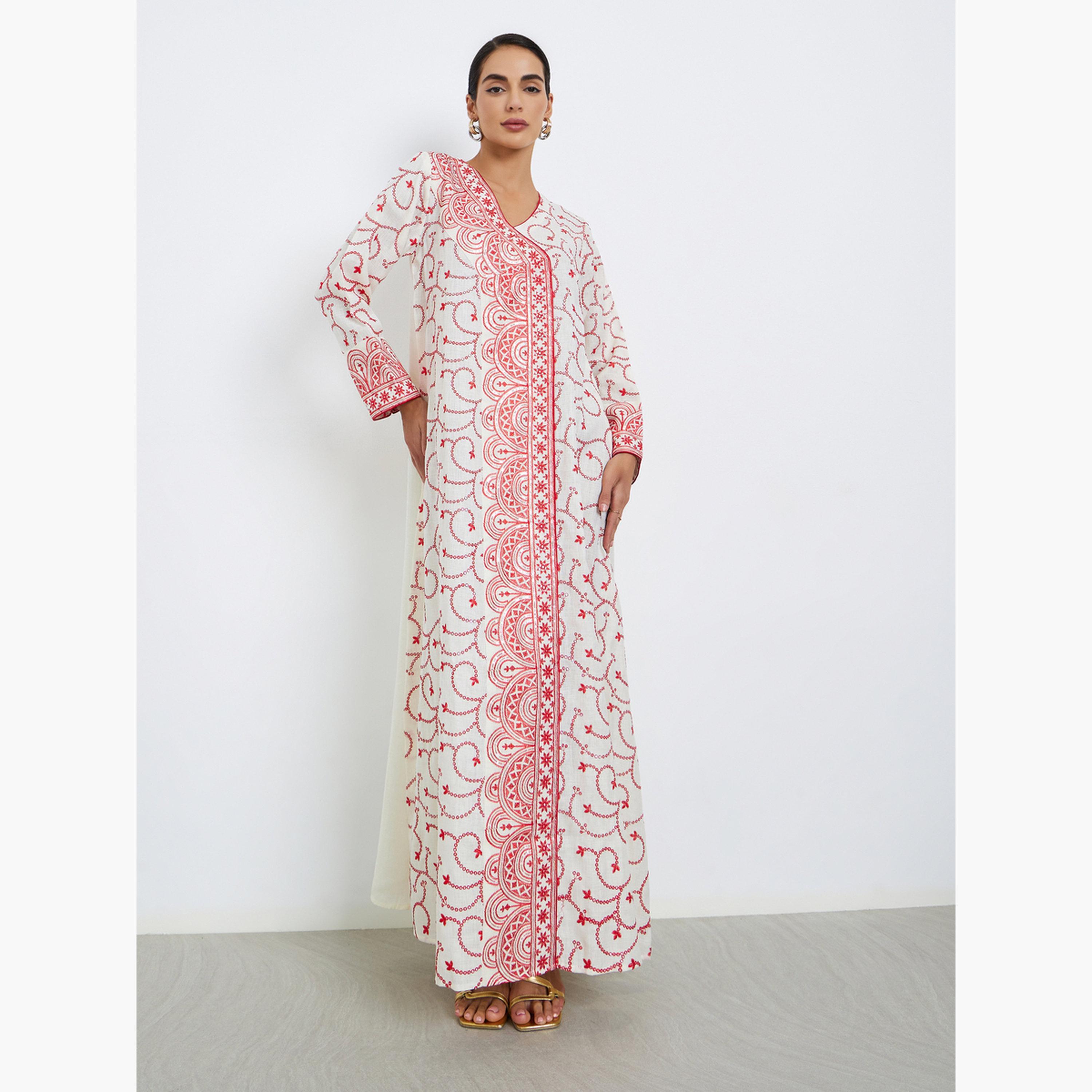 Maxim Creation Threadwork Embroidery V Neck Jalabiya-women-arabicclothing-jalabiyas-image-2