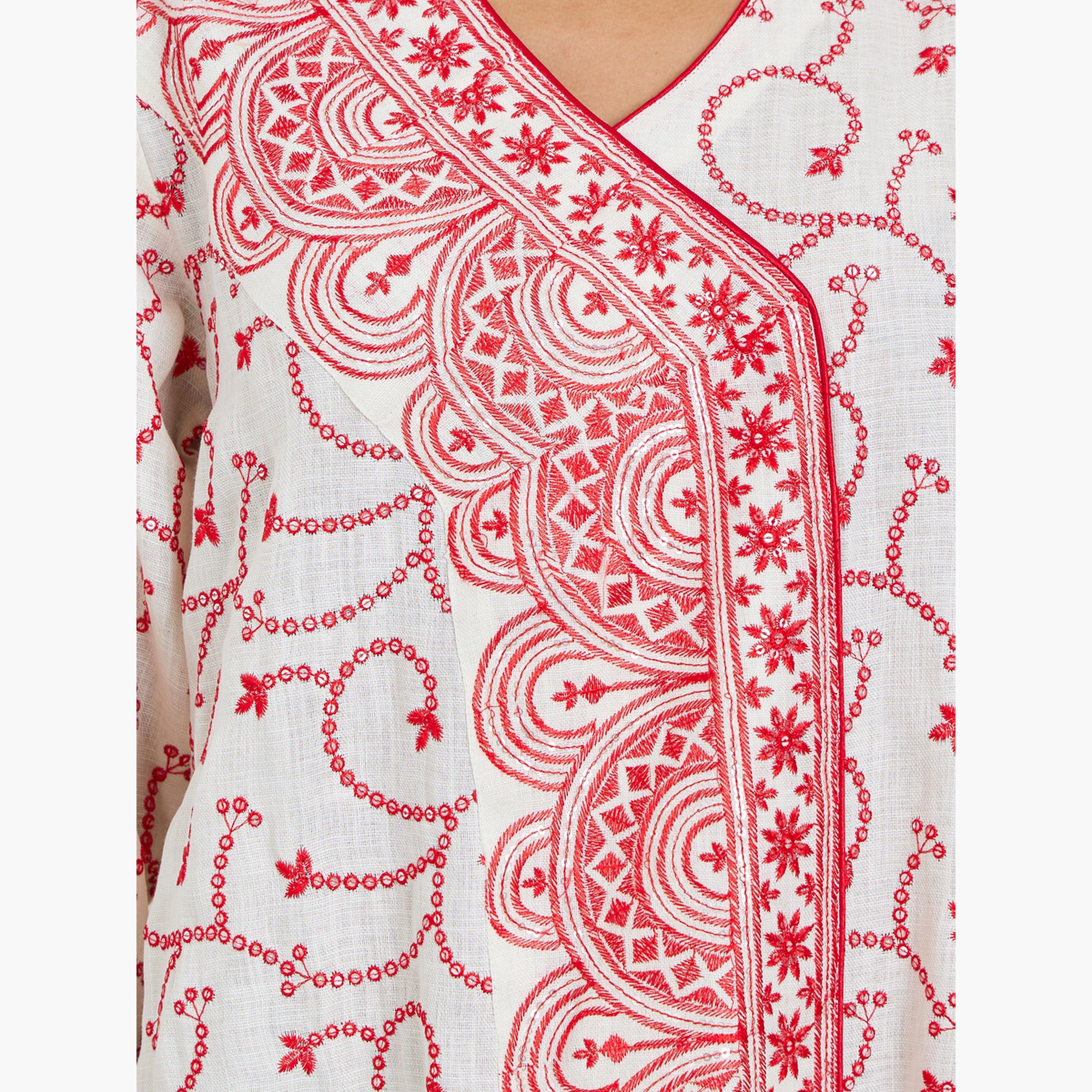 ماكسيم كرييشن - جلابية مطرزة بخيوط ورقبة حرف V-women-arabicclothing-jalabiyas-image-4