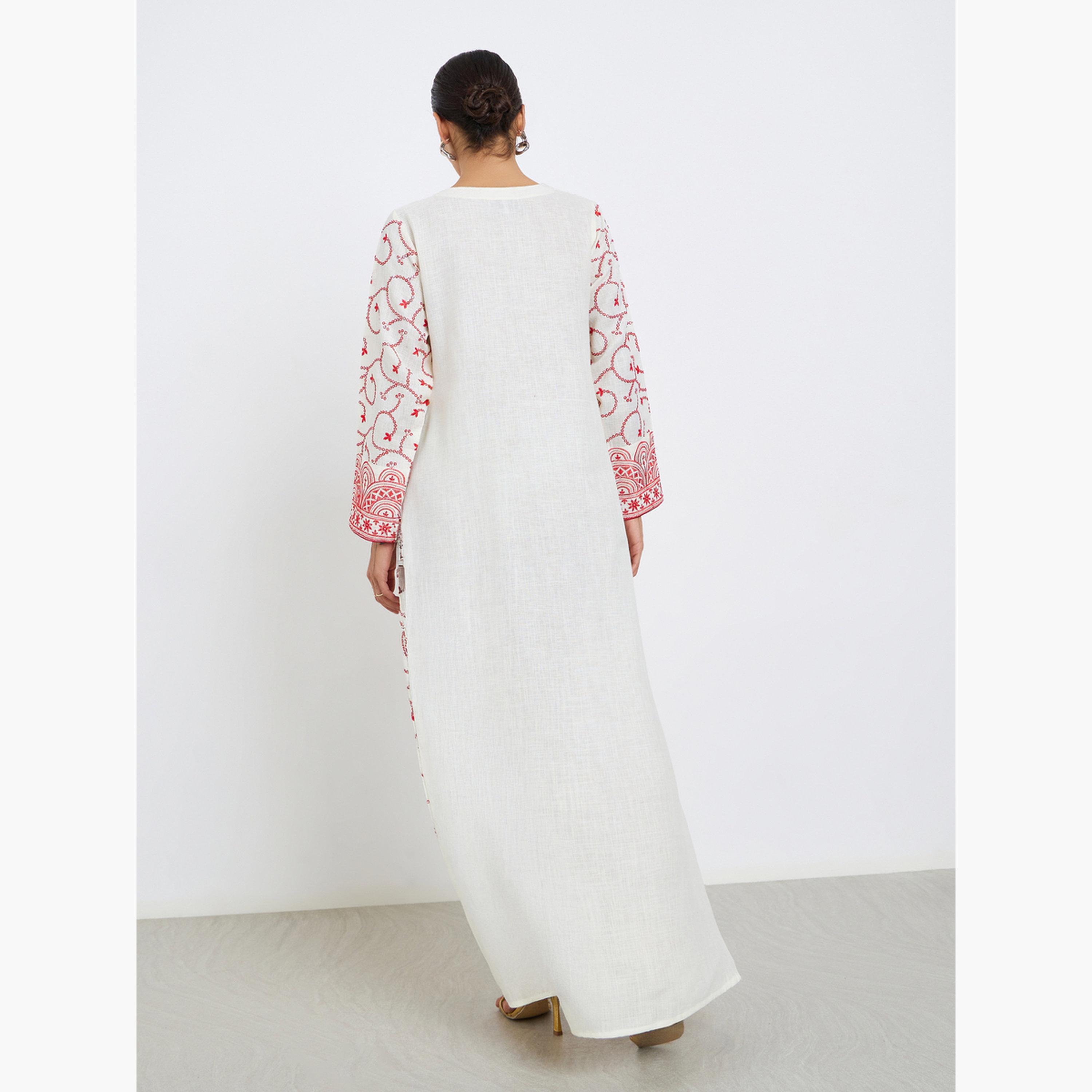 Maxim Creation Threadwork Embroidery V Neck Jalabiya-women-arabicclothing-jalabiyas-image-5