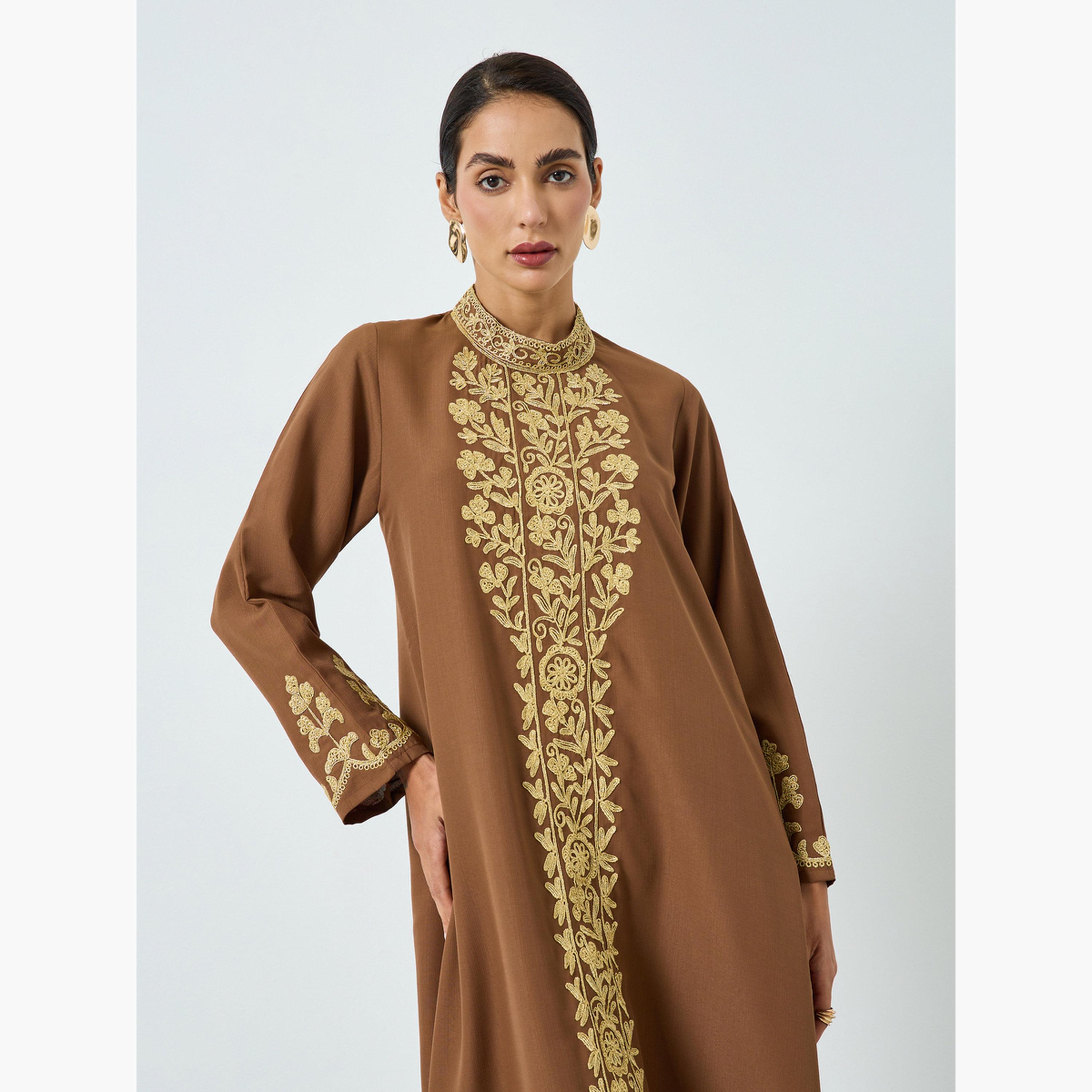 Maxim Creation Women Brown Embroidered A-Line Jalabiya-women-arabicclothing-jalabiyas-image-2