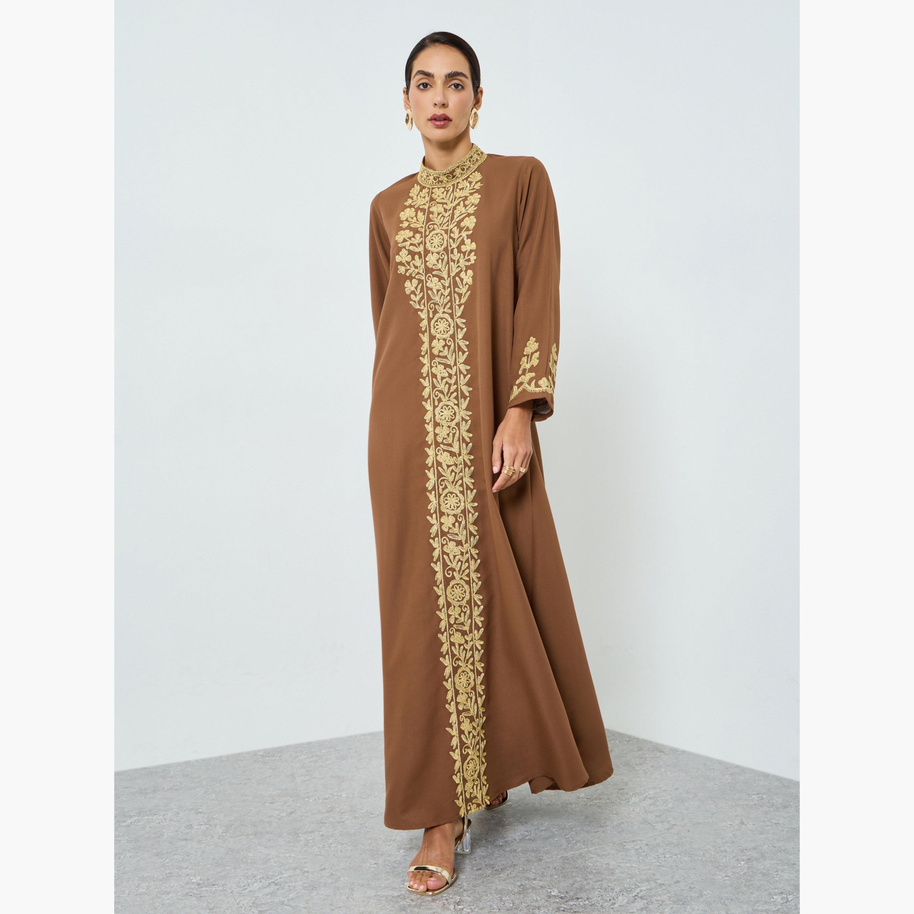 Maxim Creation Women Brown Embroidered A-Line Jalabiya-women-arabicclothing-jalabiyas-image-3