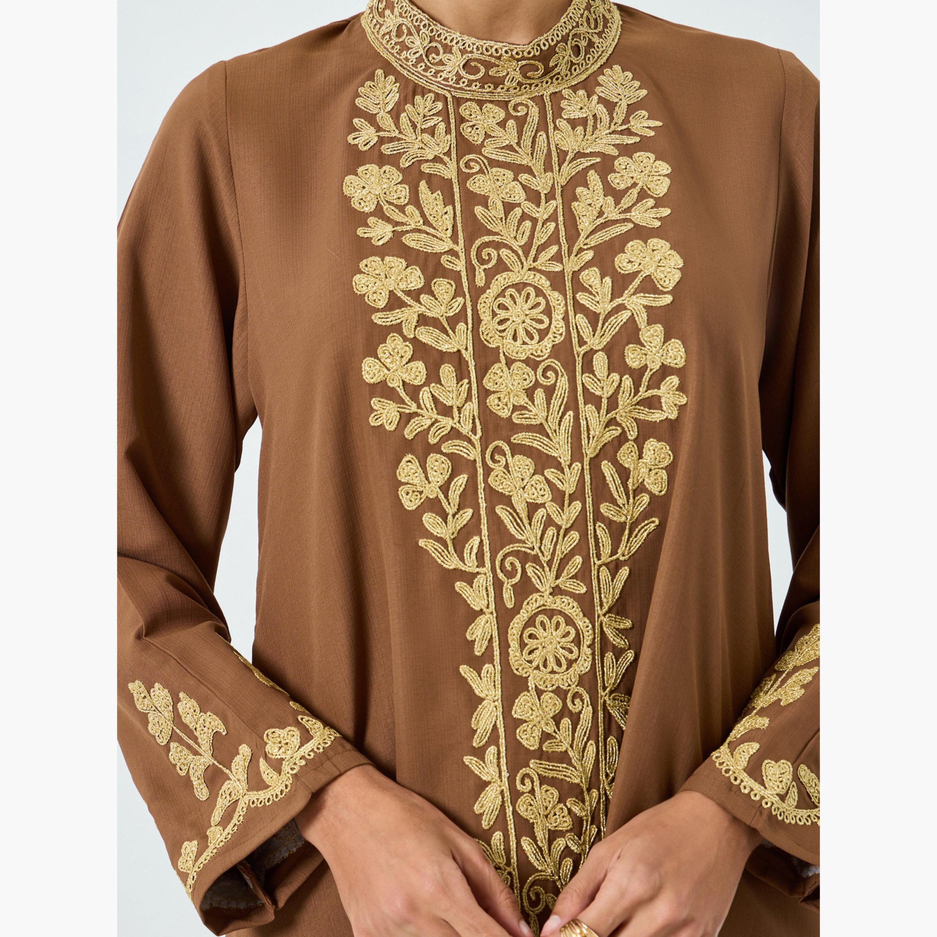 Maxim Creation Women Brown Embroidered A-Line Jalabiya-women-arabicclothing-jalabiyas-image-4