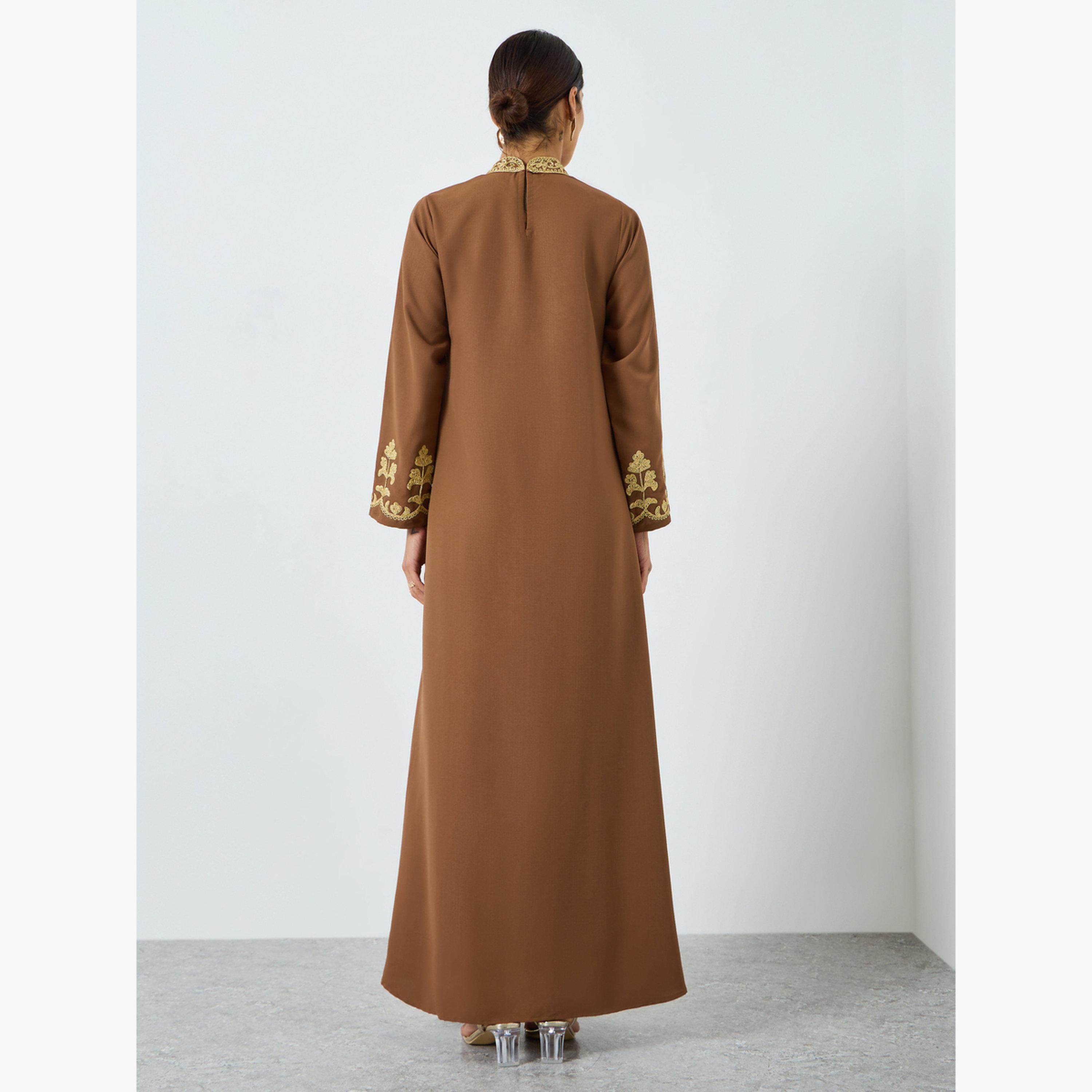 جلابية مطرزة بحافة واسعة للنساء-women-arabicclothing-jalabiyas-image-5