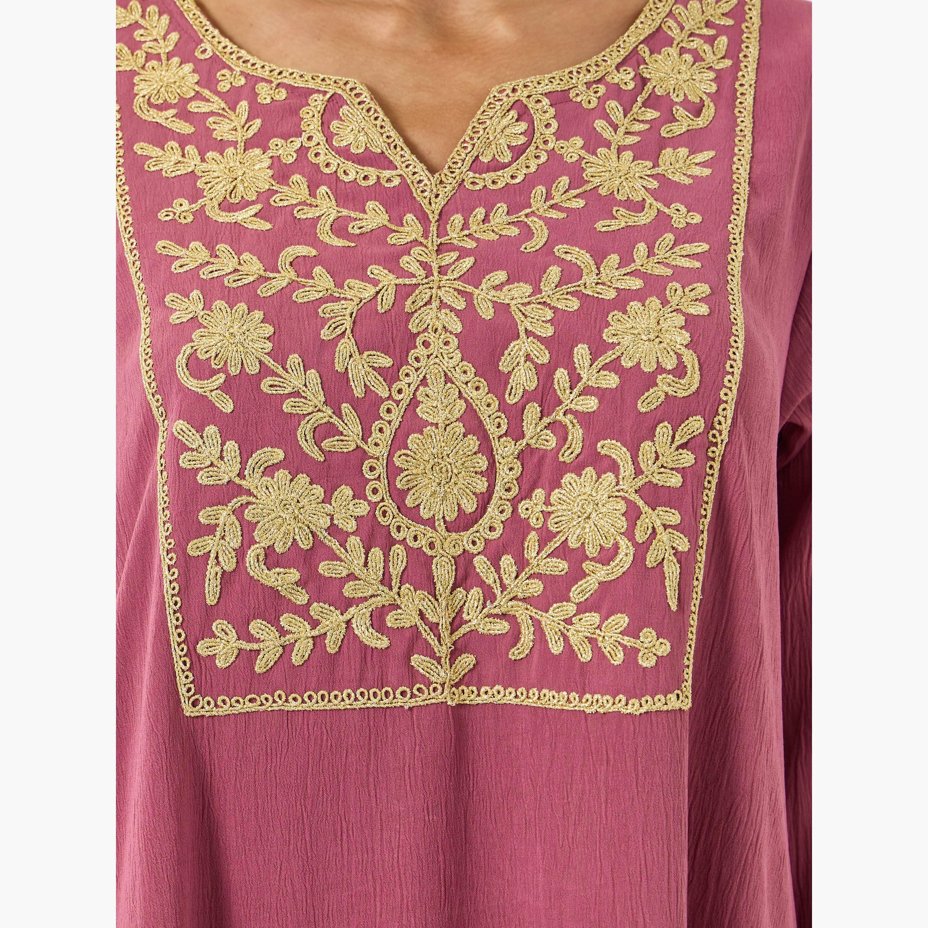 Maxim Creation Gold threadwork embroidery on Pink jalabiya-women-arabicclothing-jalabiyas-image-4