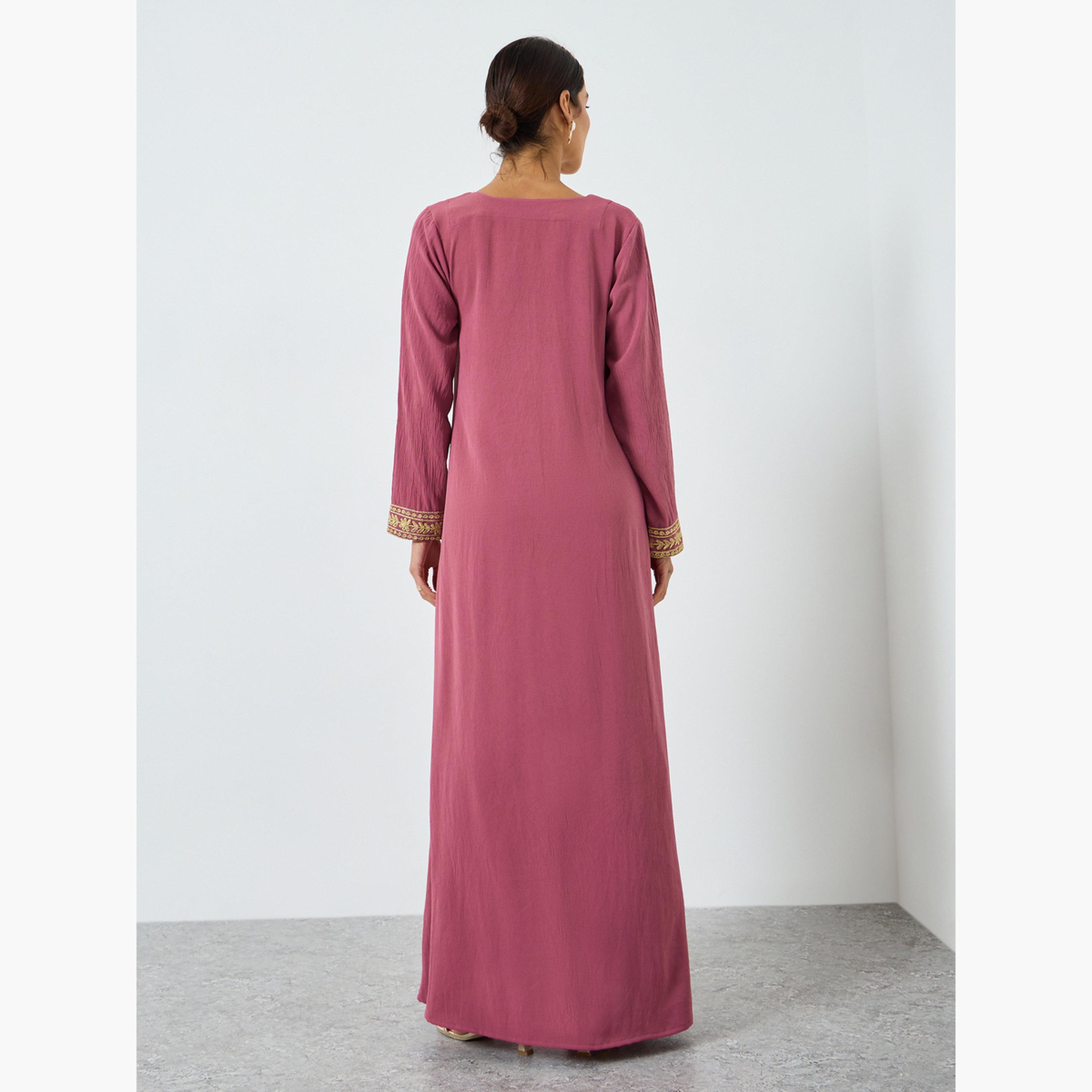 Maxim Creation Gold threadwork embroidery on Pink jalabiya-women-arabicclothing-jalabiyas-image-5