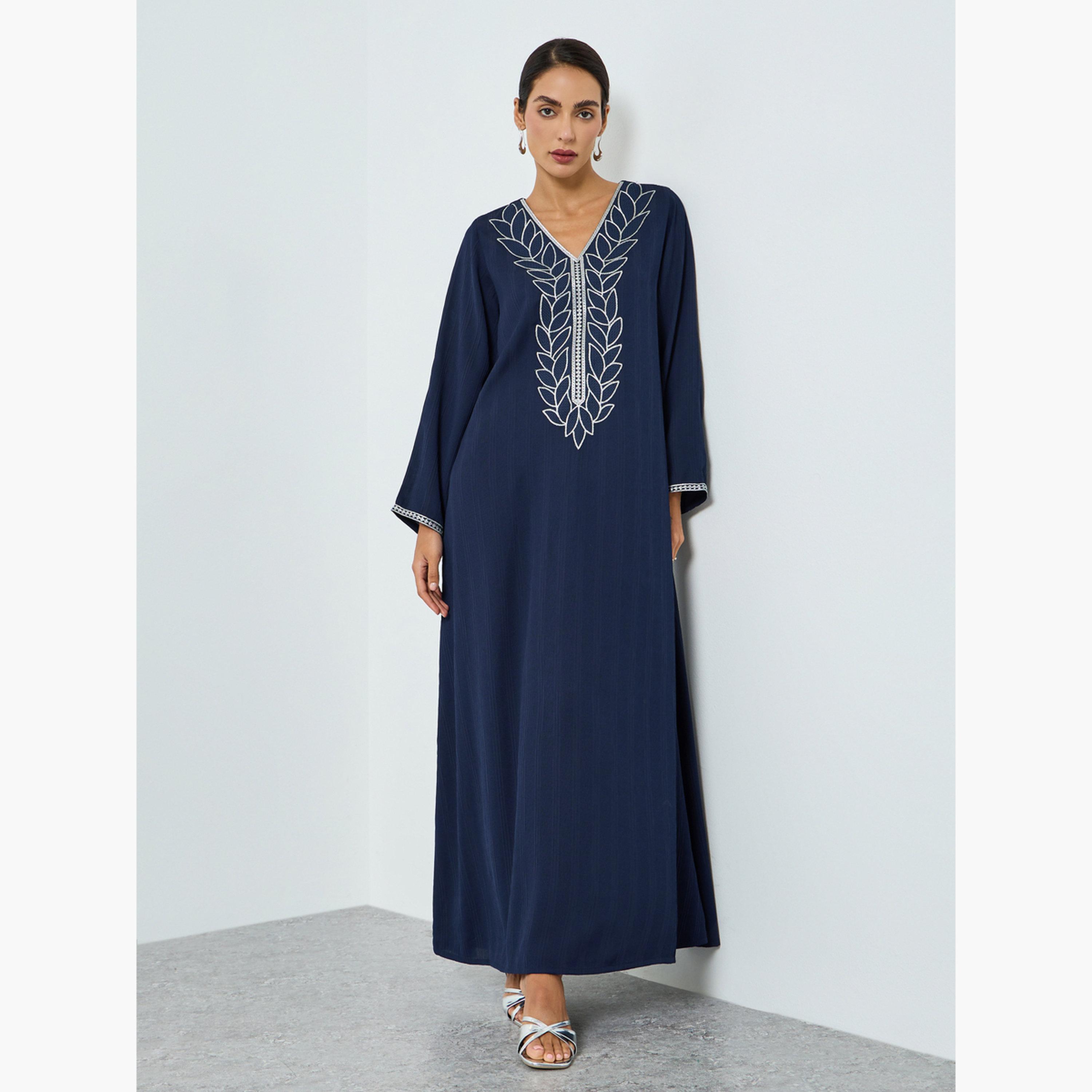 Maxim Creation Women Navy Blue Embroidered A-line Jalabiya-women-arabicclothing-jalabiyas-image-1